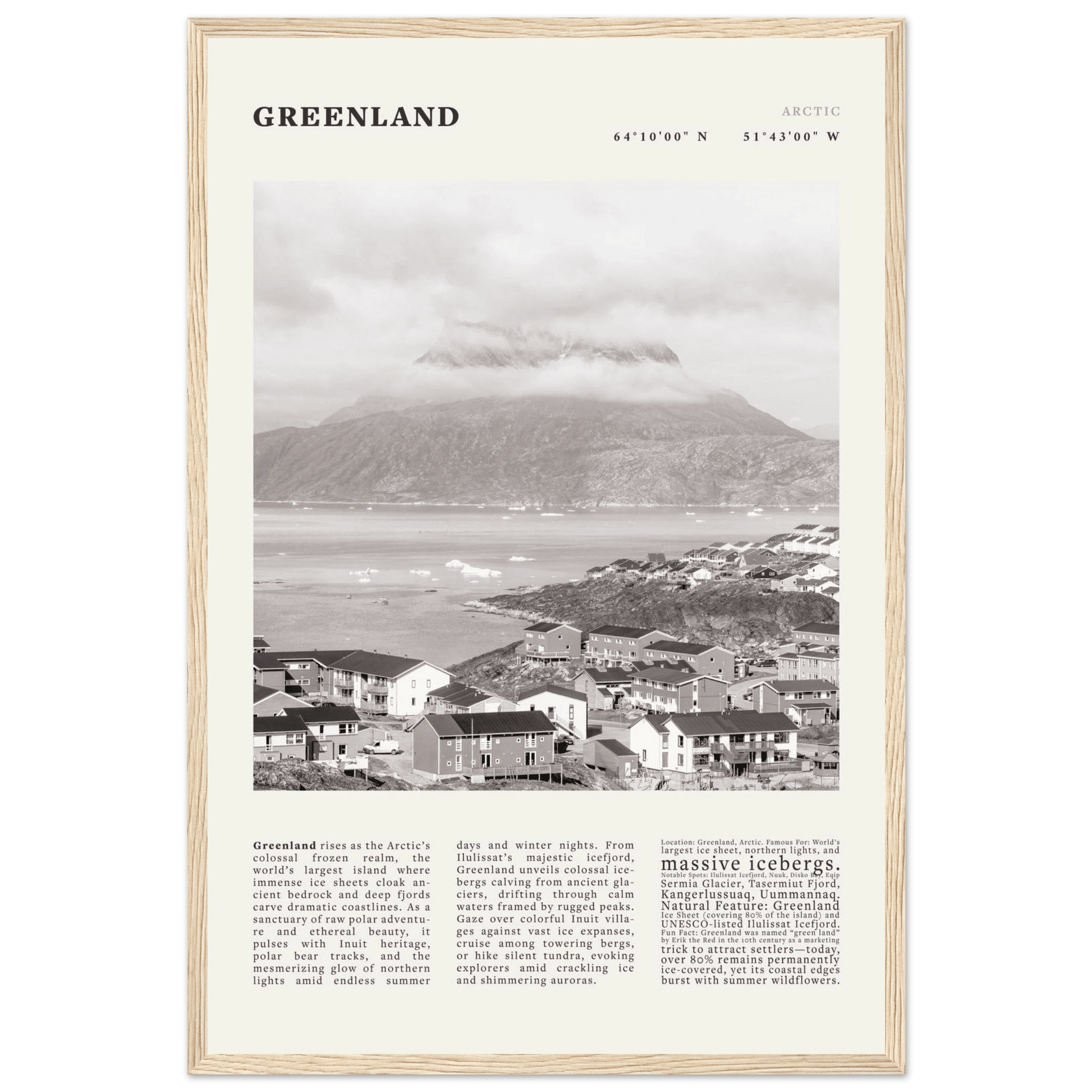 Greenland Poster Black and White – Vintage Arctic Fjord Landscape Print (Digital & Printed Options) - Evergreen Posters