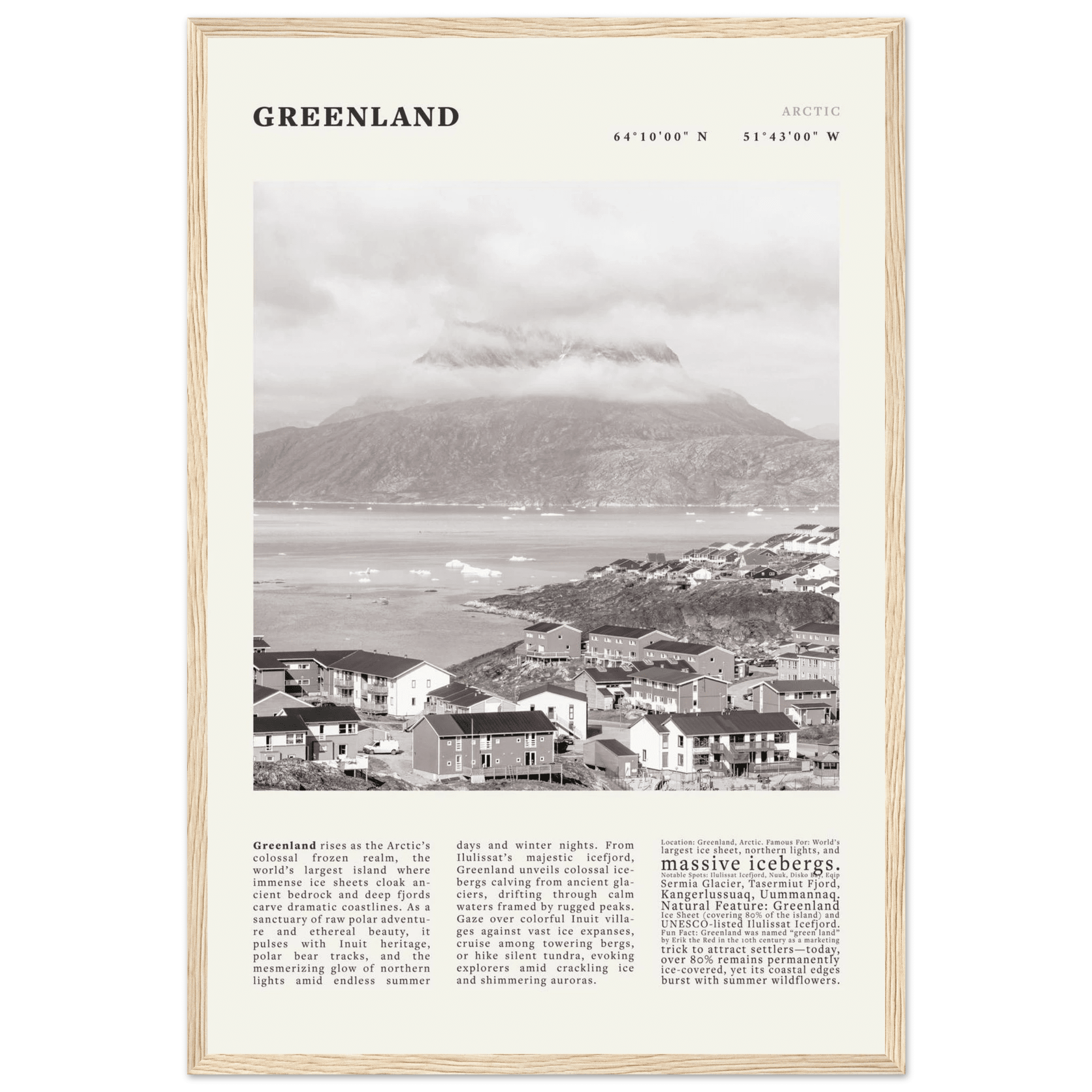 Greenland Poster Black and White – Vintage Arctic Fjord Landscape Print (Digital & Printed Options) - Evergreen Posters