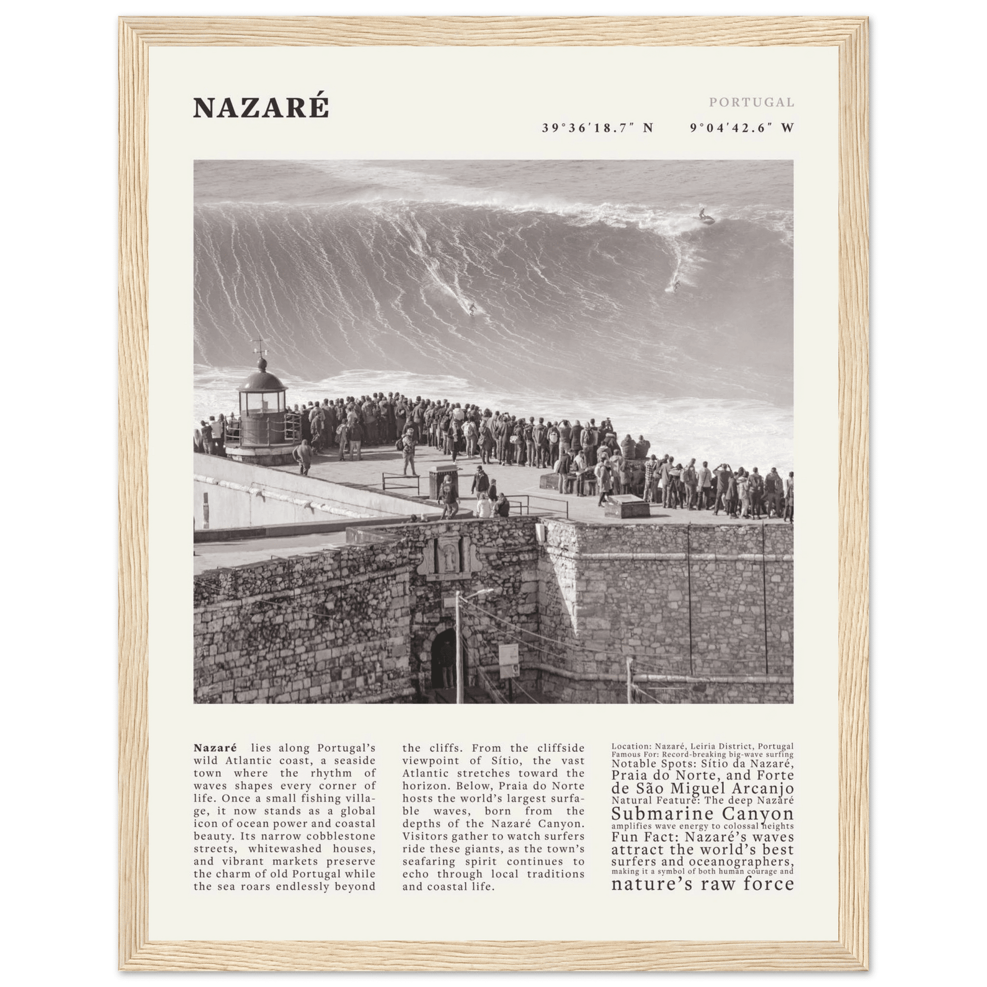 Nazaré Portugal Poster Black and White – Vintage Big Waves Surf Print (Digital & Printed Options) - Evergreen Posters