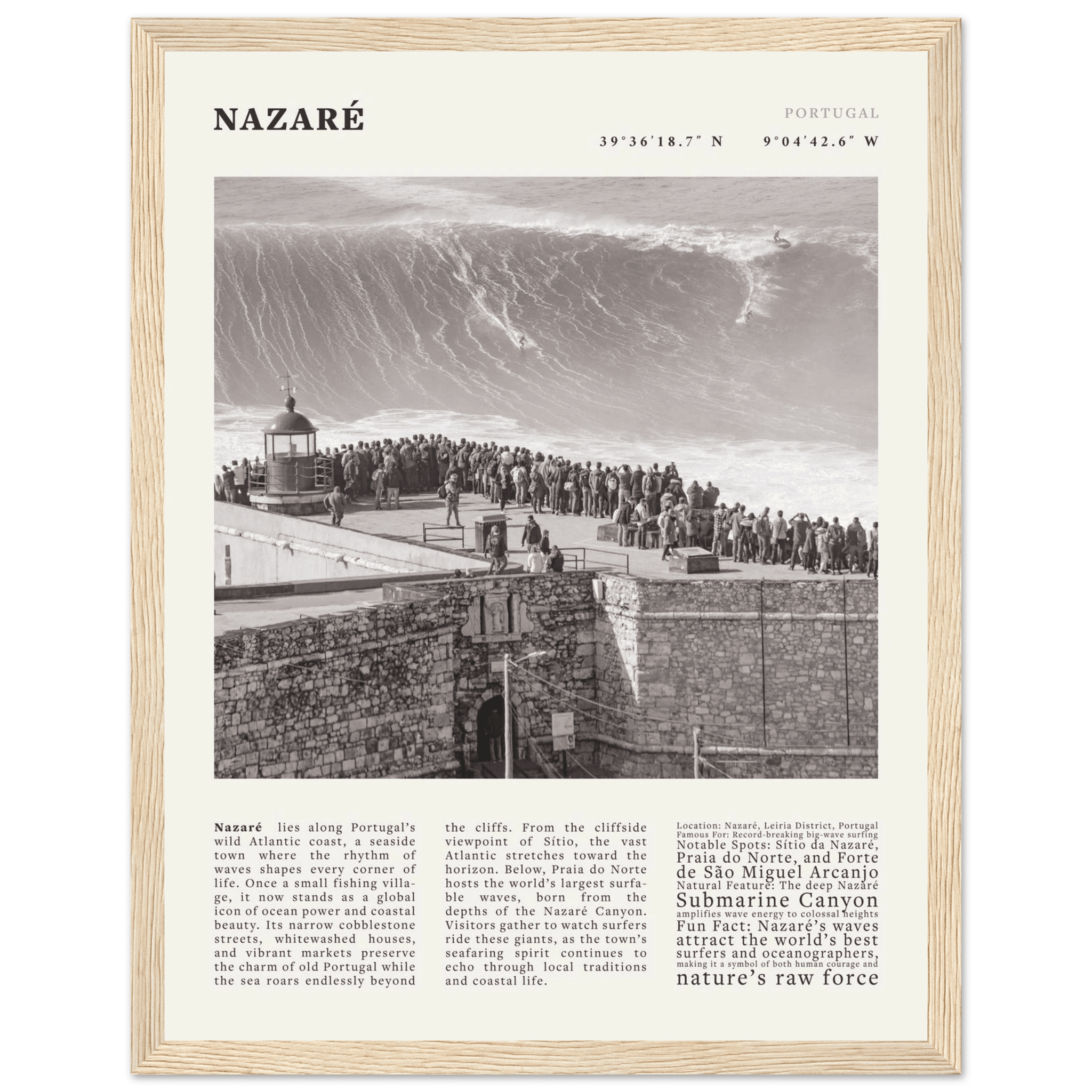 Nazaré Portugal Poster Black and White – Vintage Big Waves Surf Print (Digital & Printed Options) - Evergreen Posters