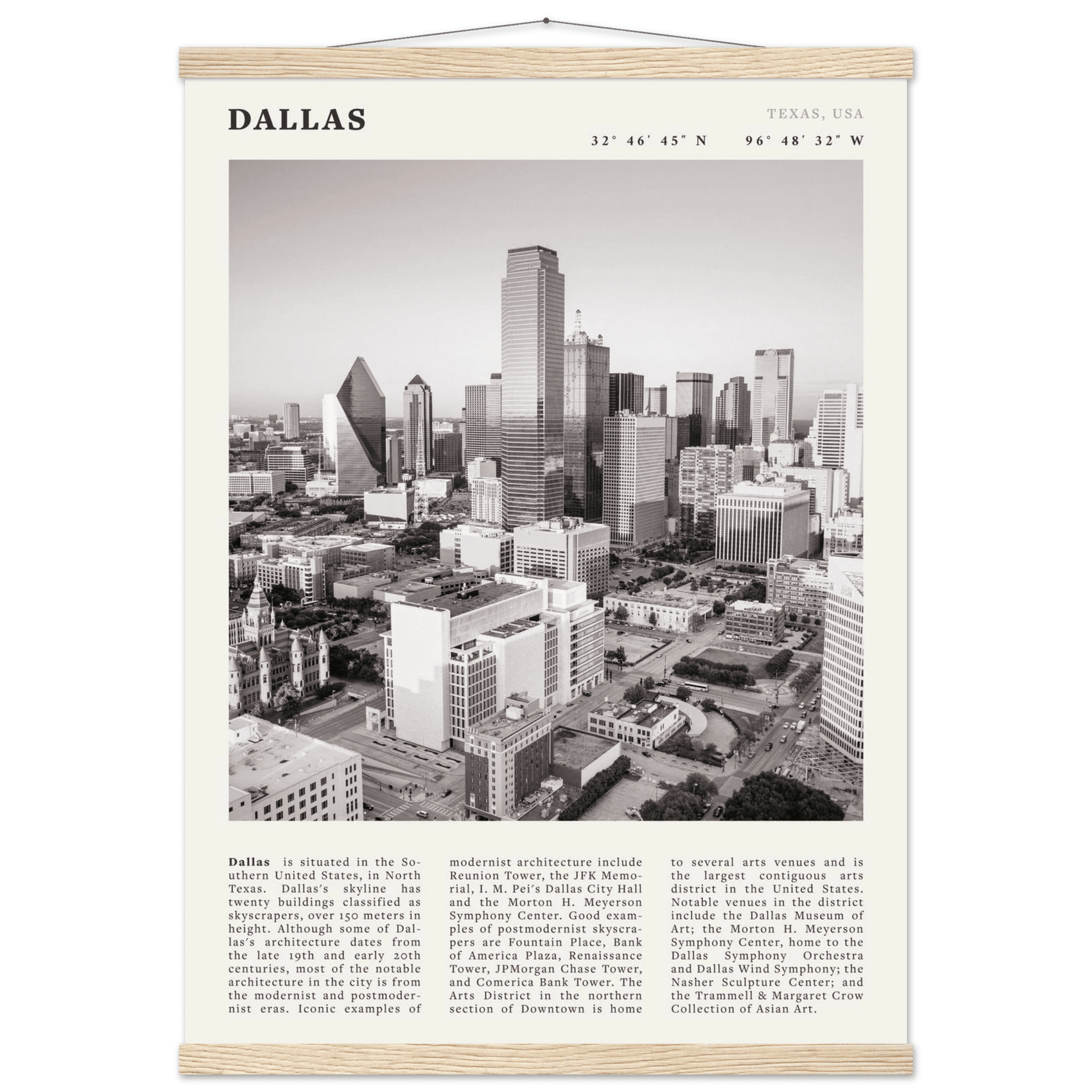 Dallas Poster | Black & White Texas Skyline Wall Art | City Travel Print Decor - Evergreen Posters