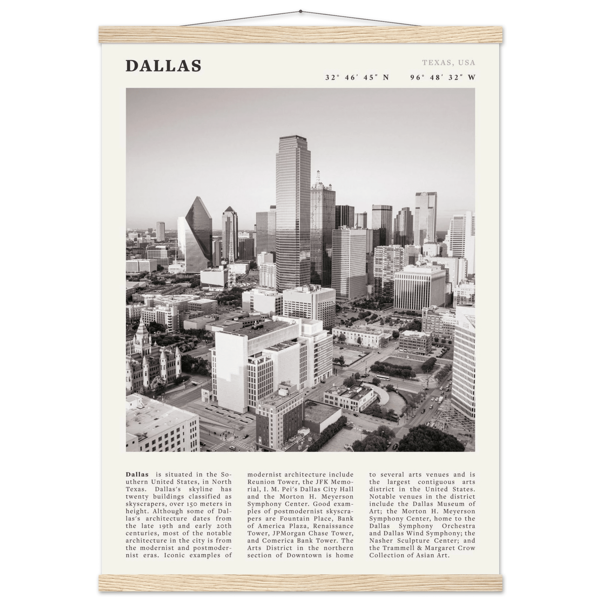 Dallas Poster | Black & White Texas Skyline Wall Art | City Travel Print Decor - Evergreen Posters