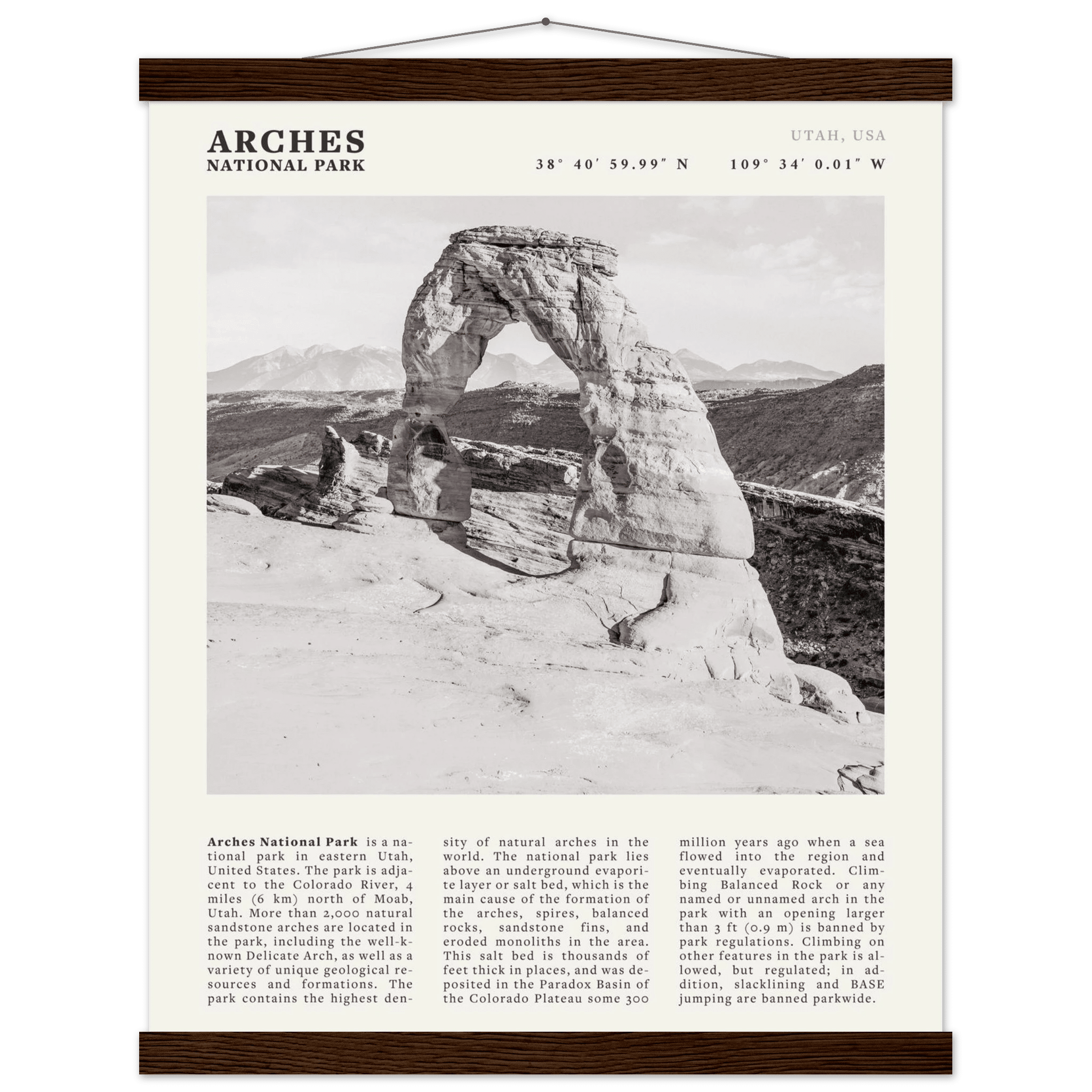 Arches National Park Poster | Black & White Utah Wall Art | Delicate Arch Print - Evergreen Posters