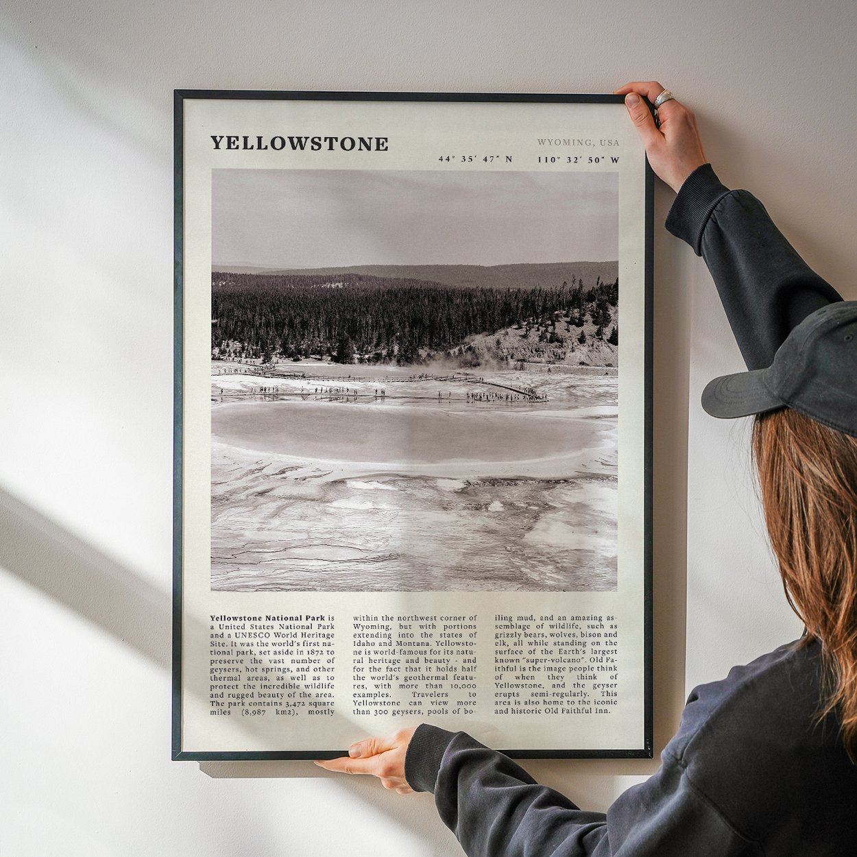 Yellowstone Poster | Black & White Grand Prismatic Spring Wall Art | WY Print - Evergreen Posters