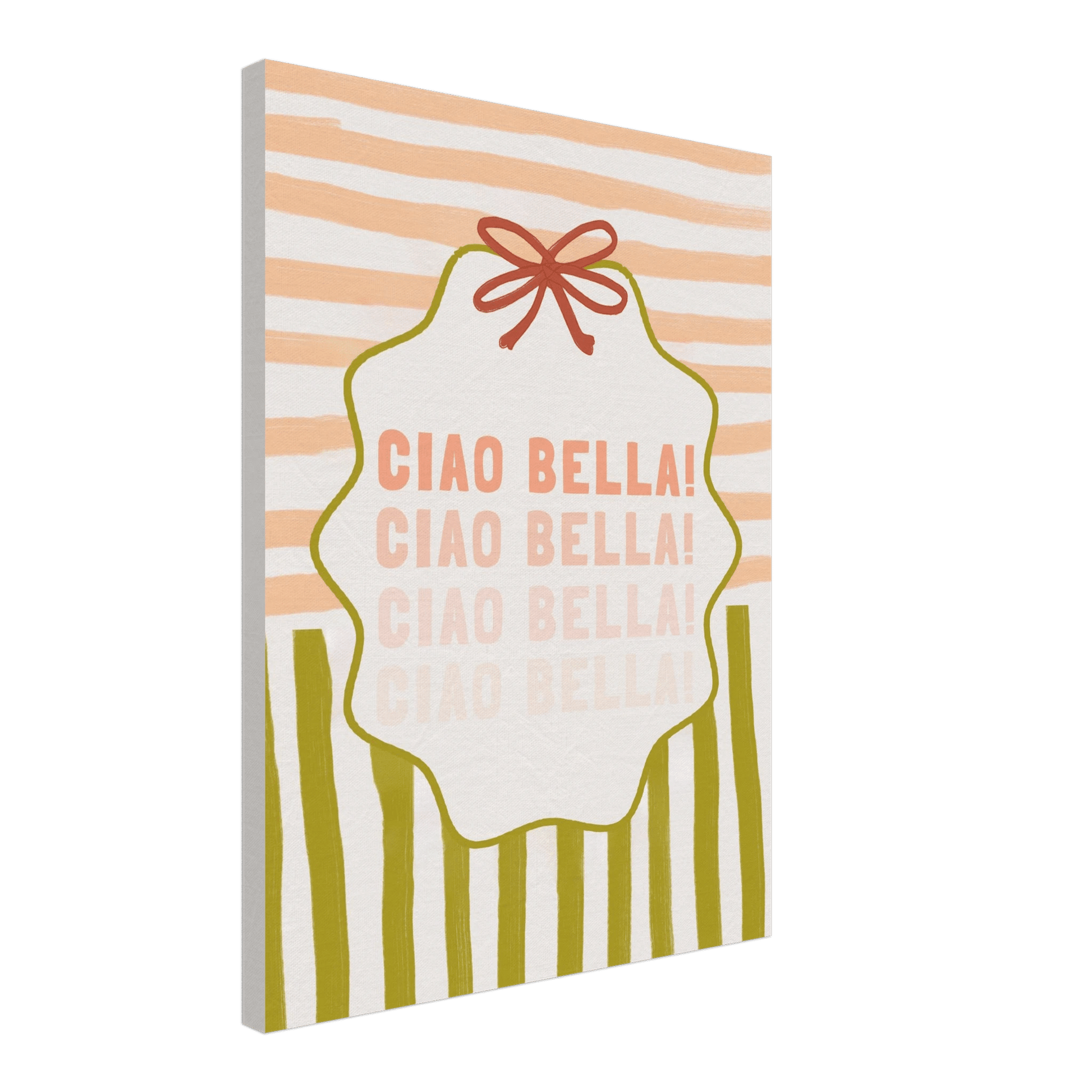 Ciao Bella Poster | Italian Typography Wall Art | Retro Stripe Bow Print | Cute Room Decor - Evergreen Posters