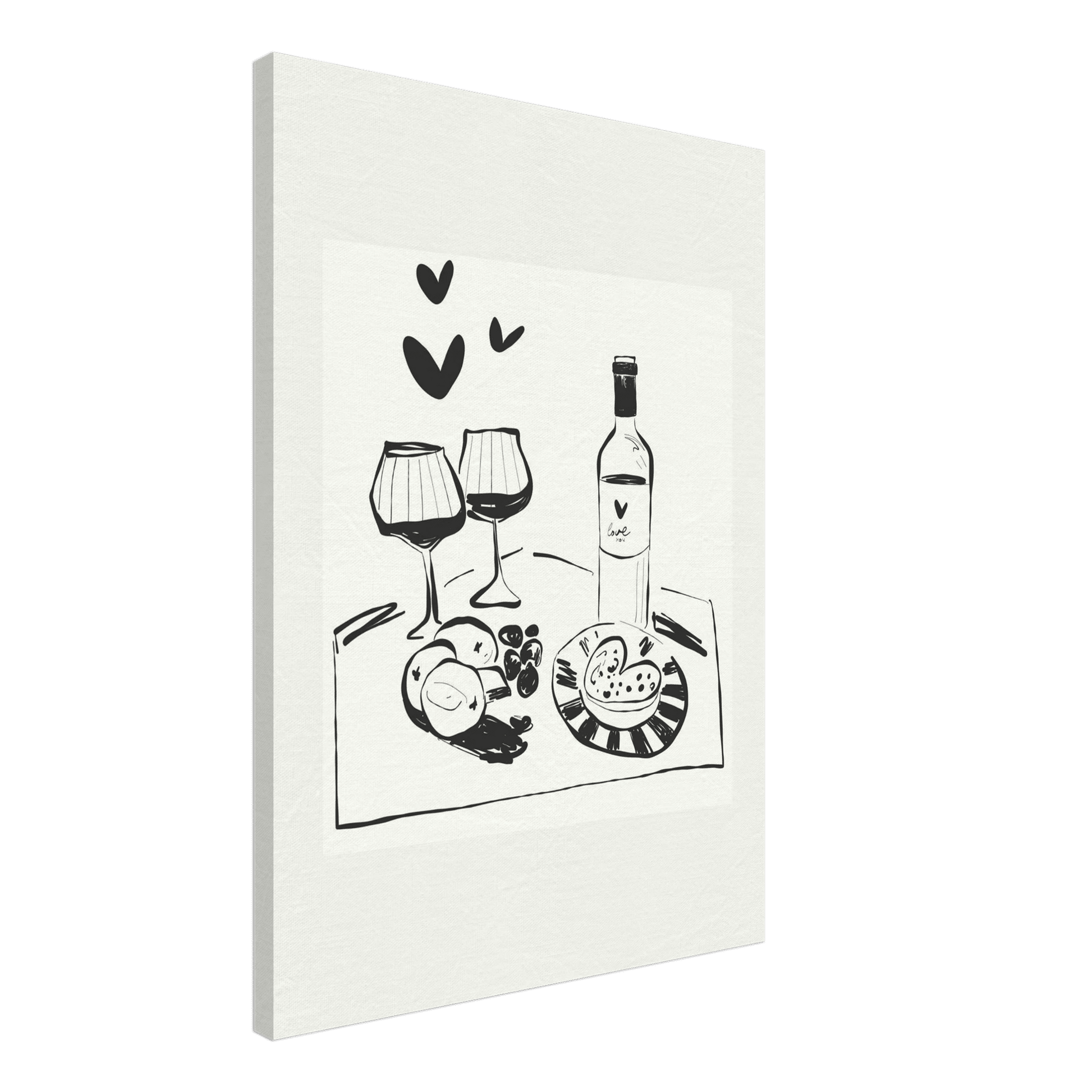 Wine for Two Print | Black Line Art Romantic Kitchen Wall Art | Couples Poster - Evergreen Posters