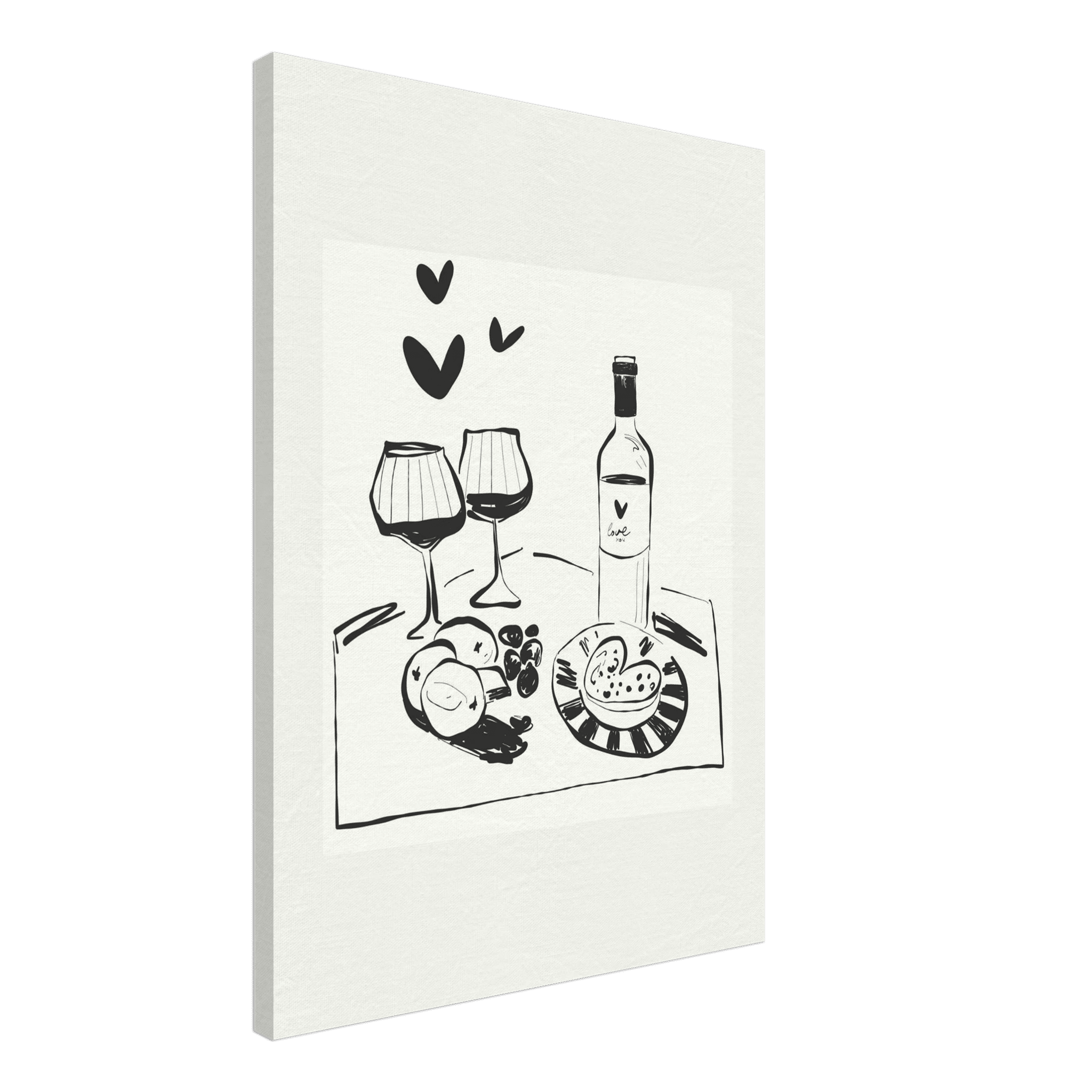 Wine for Two Print | Black Line Art Romantic Kitchen Wall Art | Couples Poster - Evergreen Posters