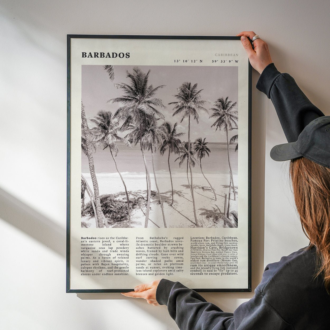 Barbados Poster Black and White – Vintage Caribbean Palm Beach Print (Digital & Printed Options) - Evergreen Posters