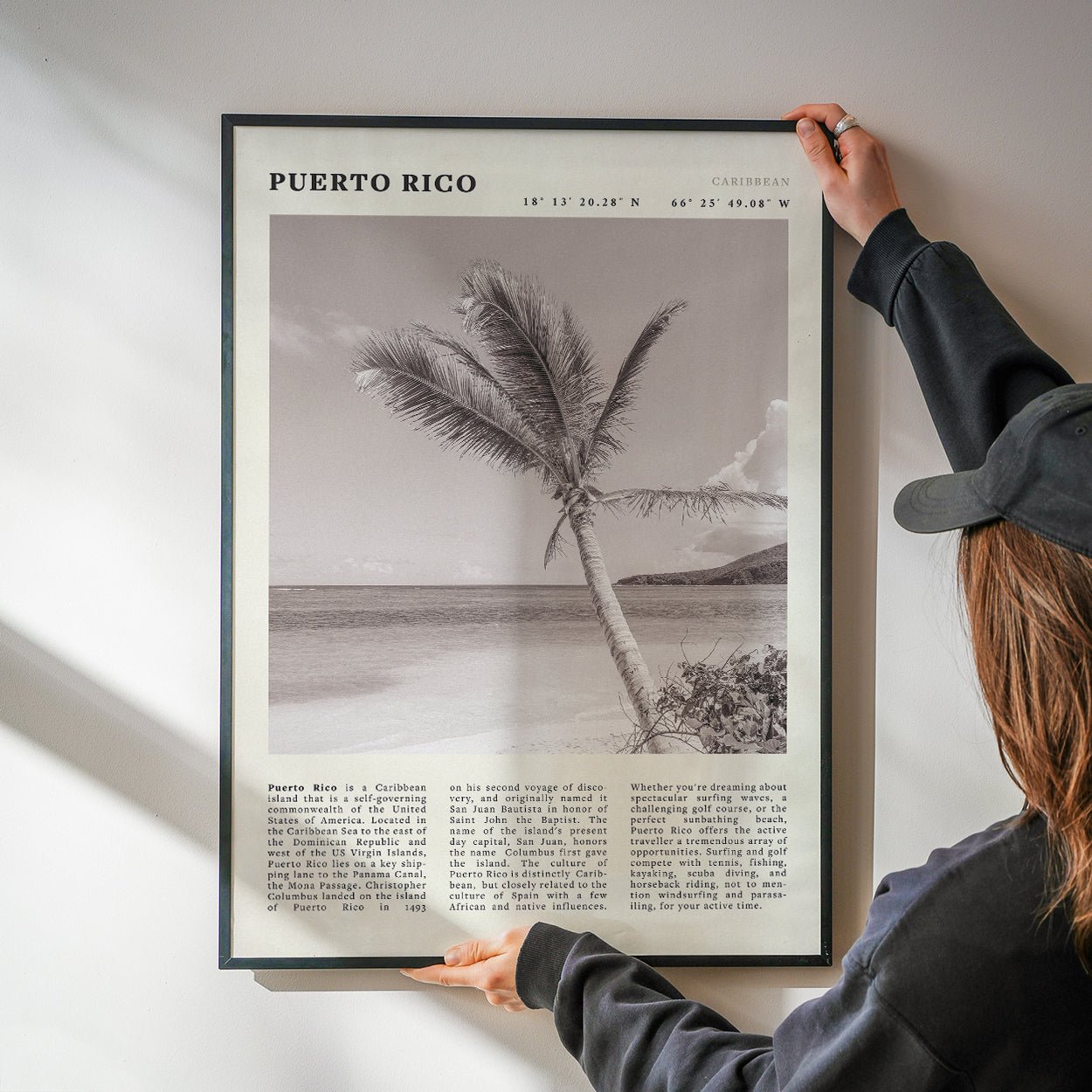 Puerto Rico Poster Black and White – Vintage Caribbean Palm Beach Print (Digital & Printed Options) - Evergreen Posters