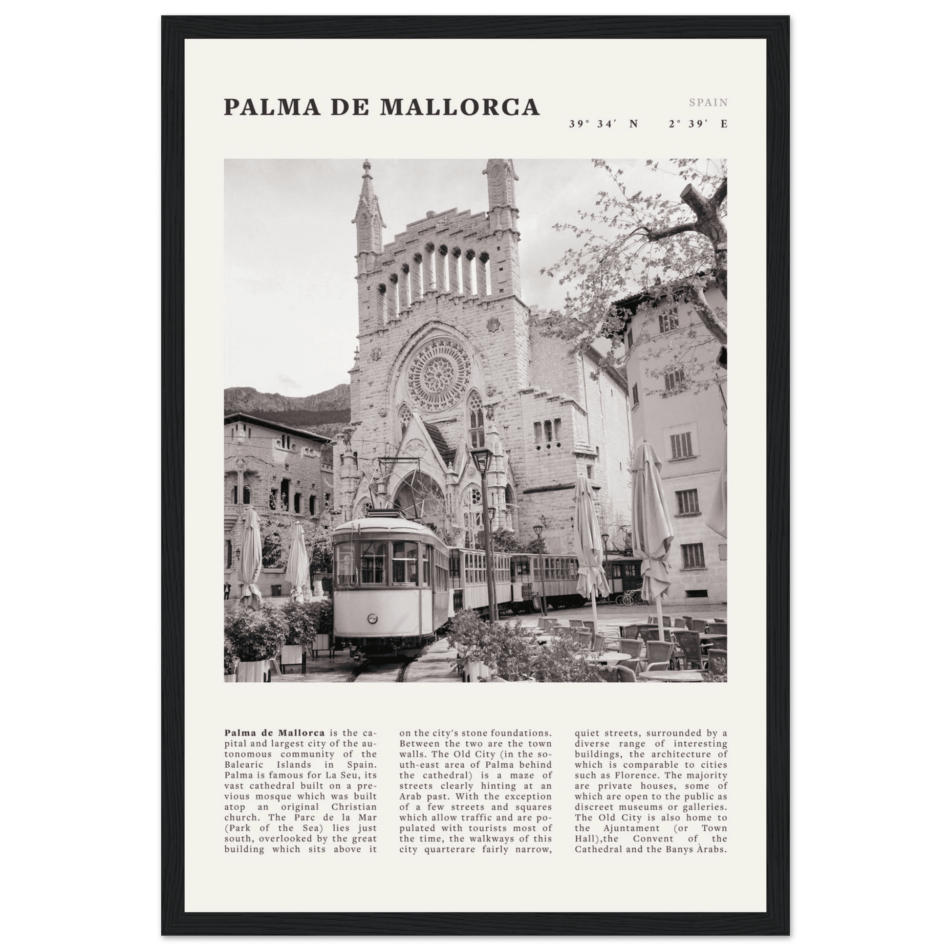 Palma de Mallorca Poster | Black & White Spain Wall Art | Travel Print | Mediterranean Decor - Evergreen Posters