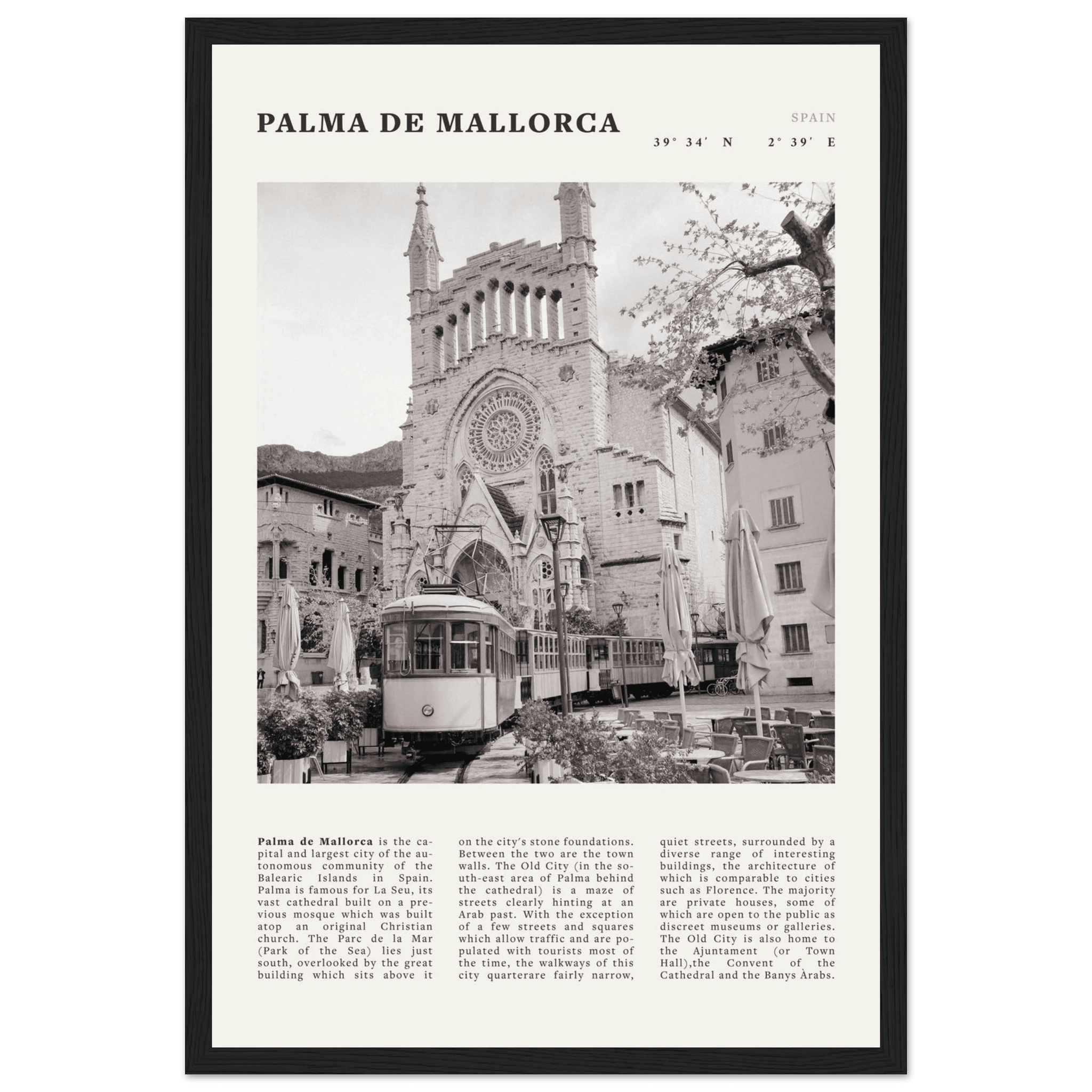 Palma de Mallorca Poster | Black & White Spain Wall Art | Travel Print | Mediterranean Decor - Evergreen Posters