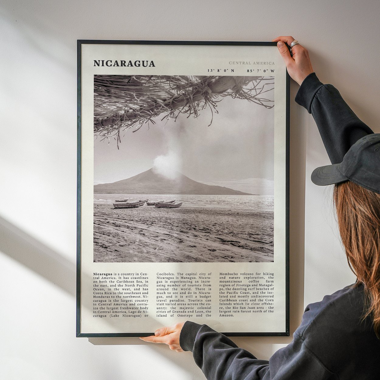 Nicaragua Poster | Black & White Volcano Wall Art | Central America Travel Print - Evergreen Posters