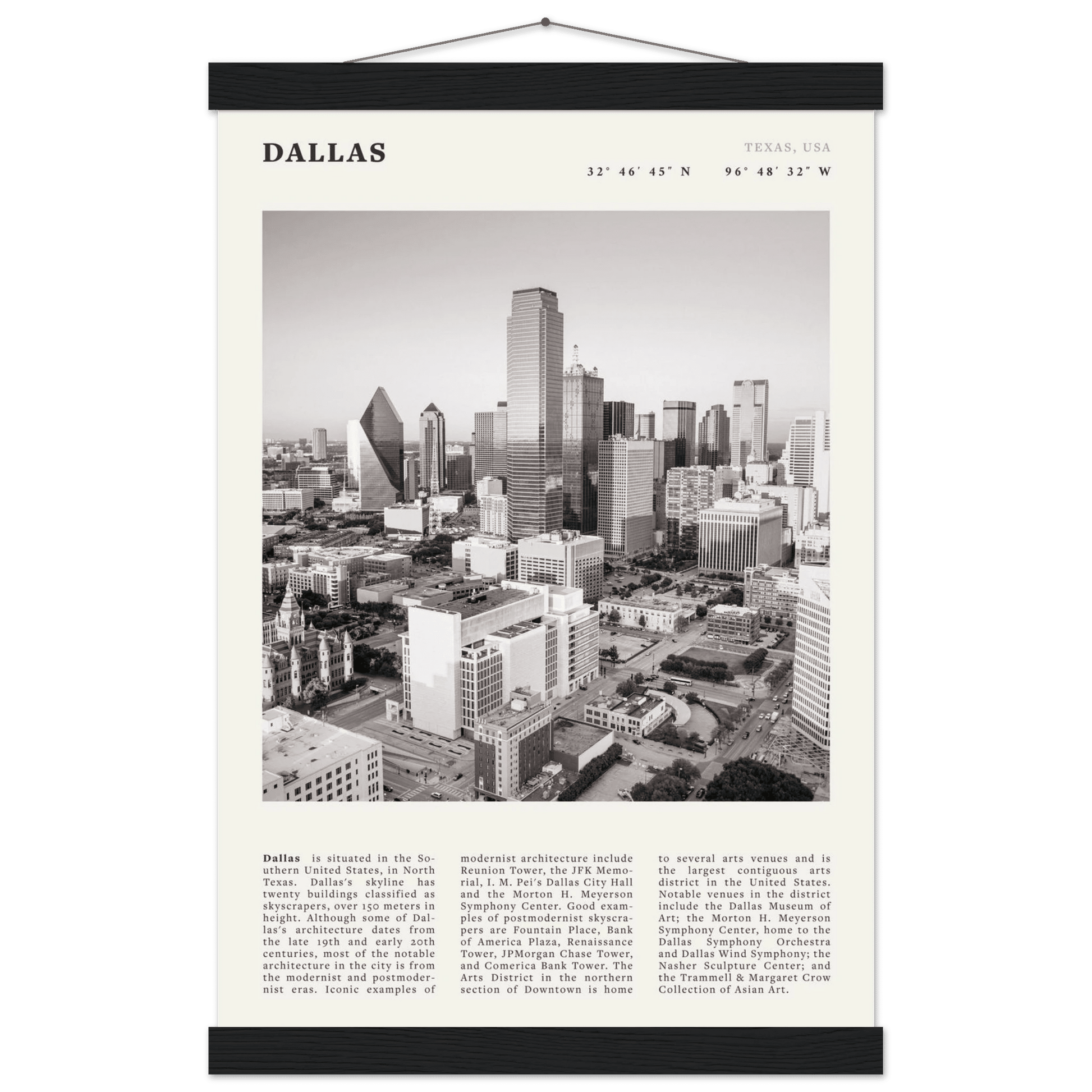 Dallas Poster | Black & White Texas Skyline Wall Art | City Travel Print Decor - Evergreen Posters
