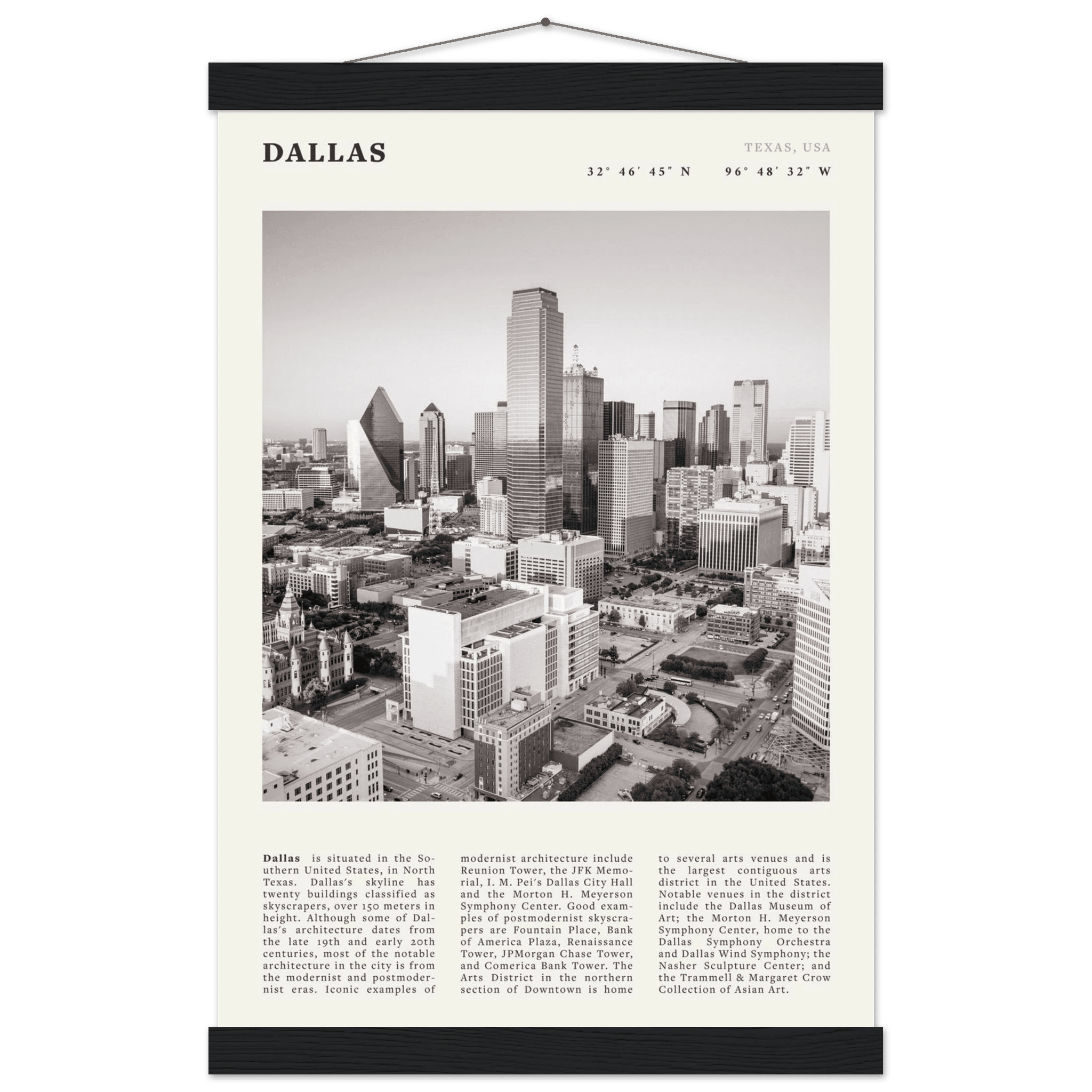 Dallas Poster | Black & White Texas Skyline Wall Art | City Travel Print Decor - Evergreen Posters