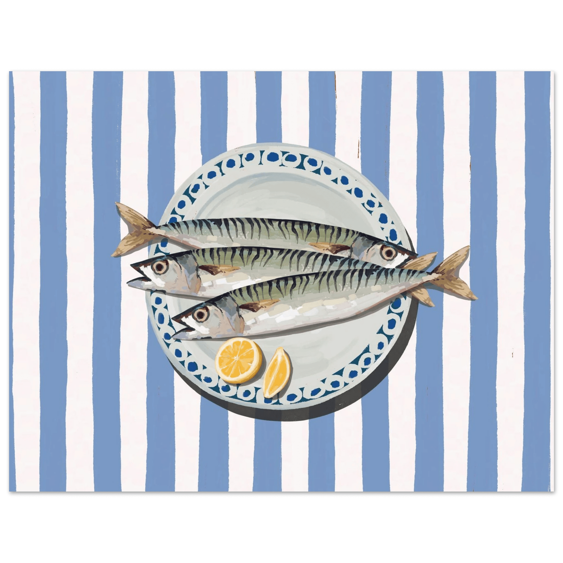 Sardines Print | Blue Stripe Fish Kitchen Wall Art | Coastal Food Poster - Evergreen Posters