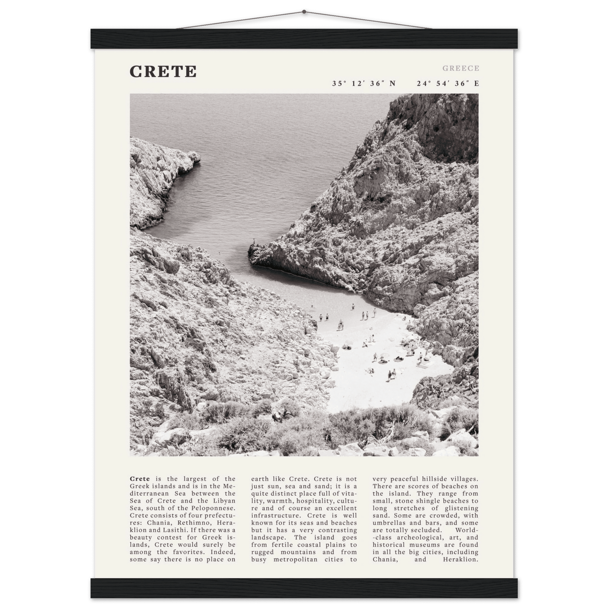 Crete Poster | Black & White Greece Beach Wall Art | Mediterranean Travel Print - Evergreen Posters