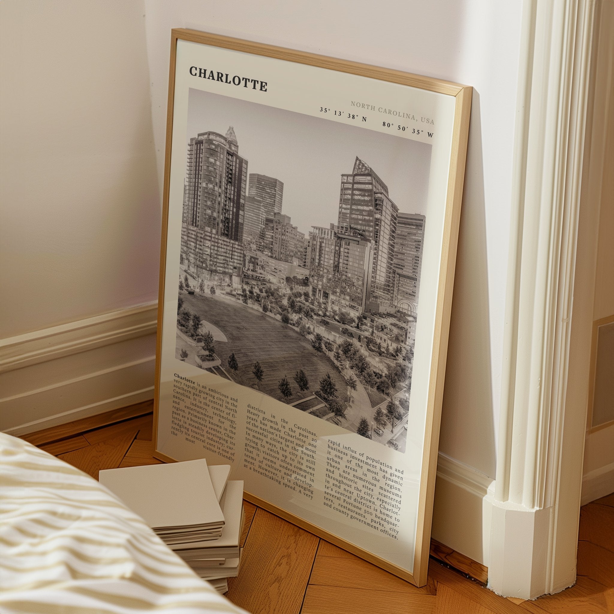 Charlotte Poster | Black & White North Carolina Skyline Wall Art | NC Travel Print - Evergreen Posters