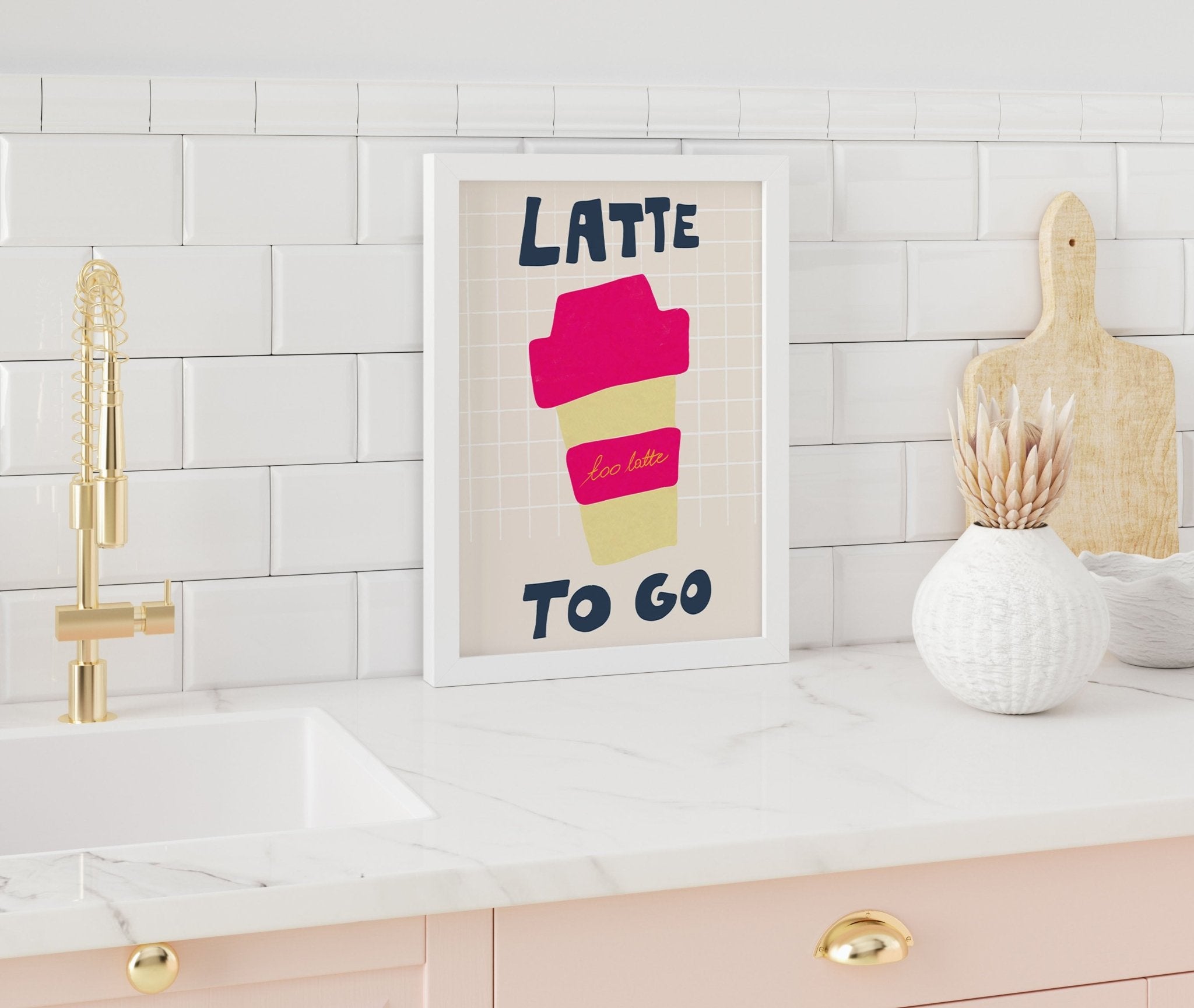 Latte To Go Poster – Playful Coffee Kitchen Wall Art Print (Digital & Printed Options) - Evergreen Posters