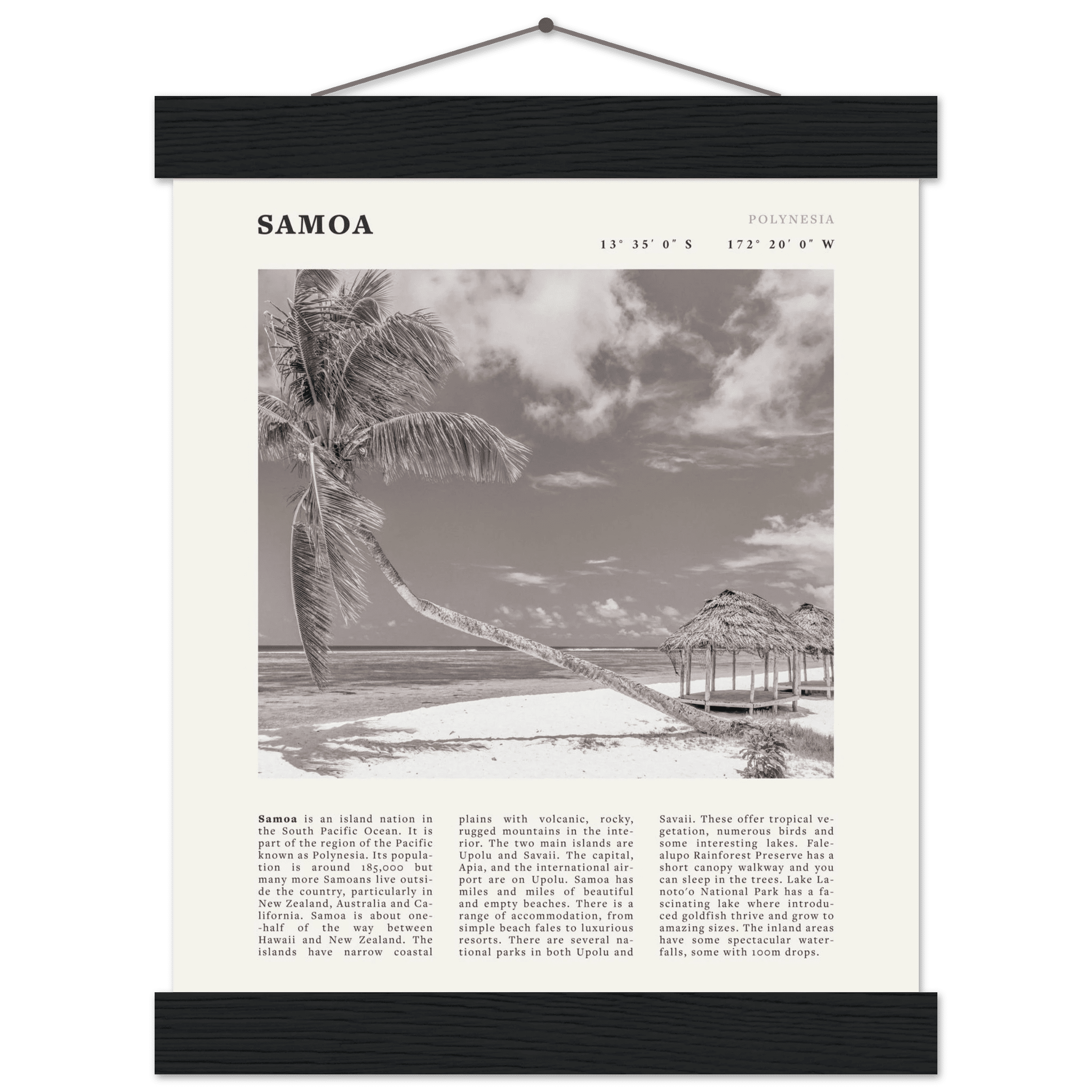 Samoa Poster | Black & White South Pacific Beach Wall Art | Polynesia Travel Print - Evergreen Posters