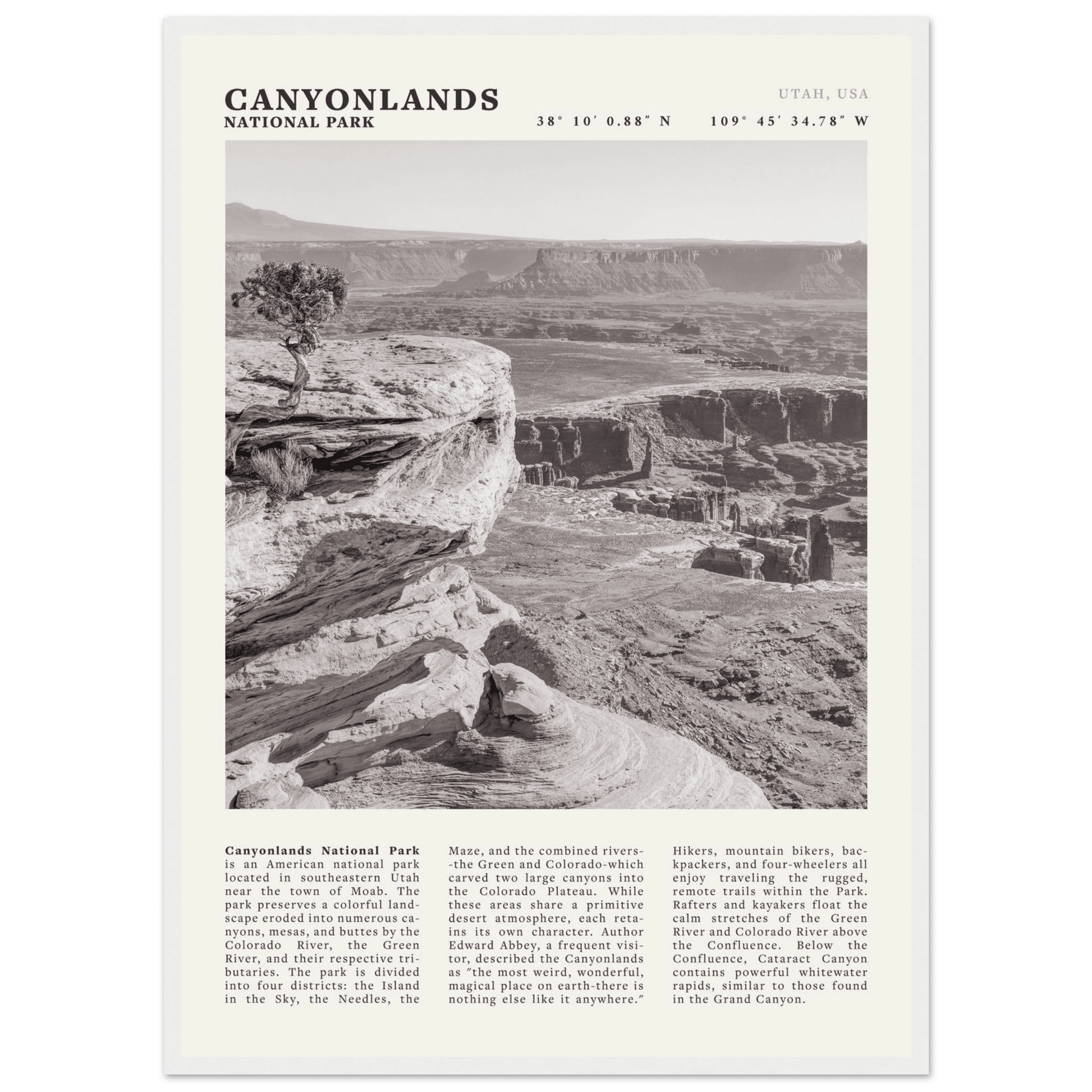 Canyonlands National Park Poster | Black & White Utah Wall Art | Canyon Travel Print - Evergreen Posters