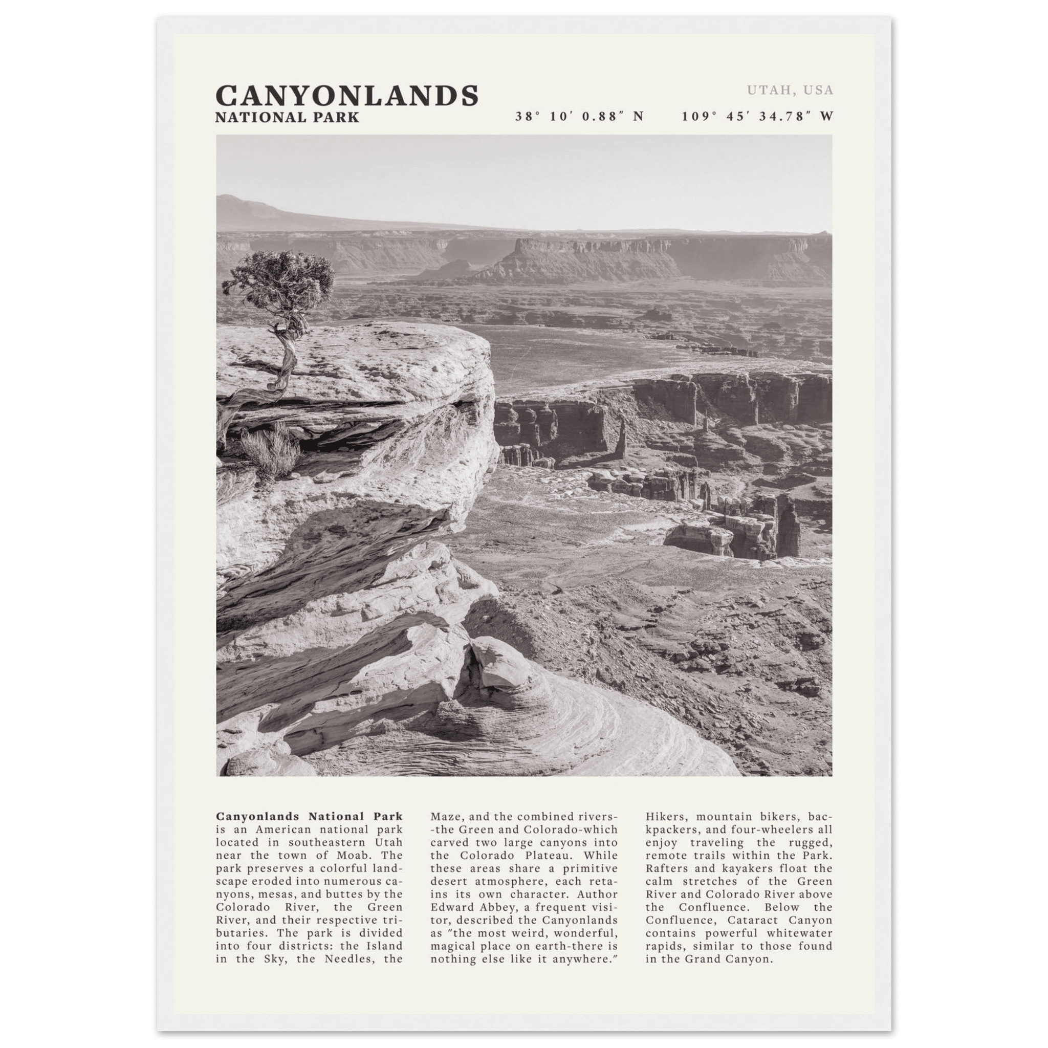 Canyonlands National Park Poster | Black & White Utah Wall Art | Canyon Travel Print - Evergreen Posters