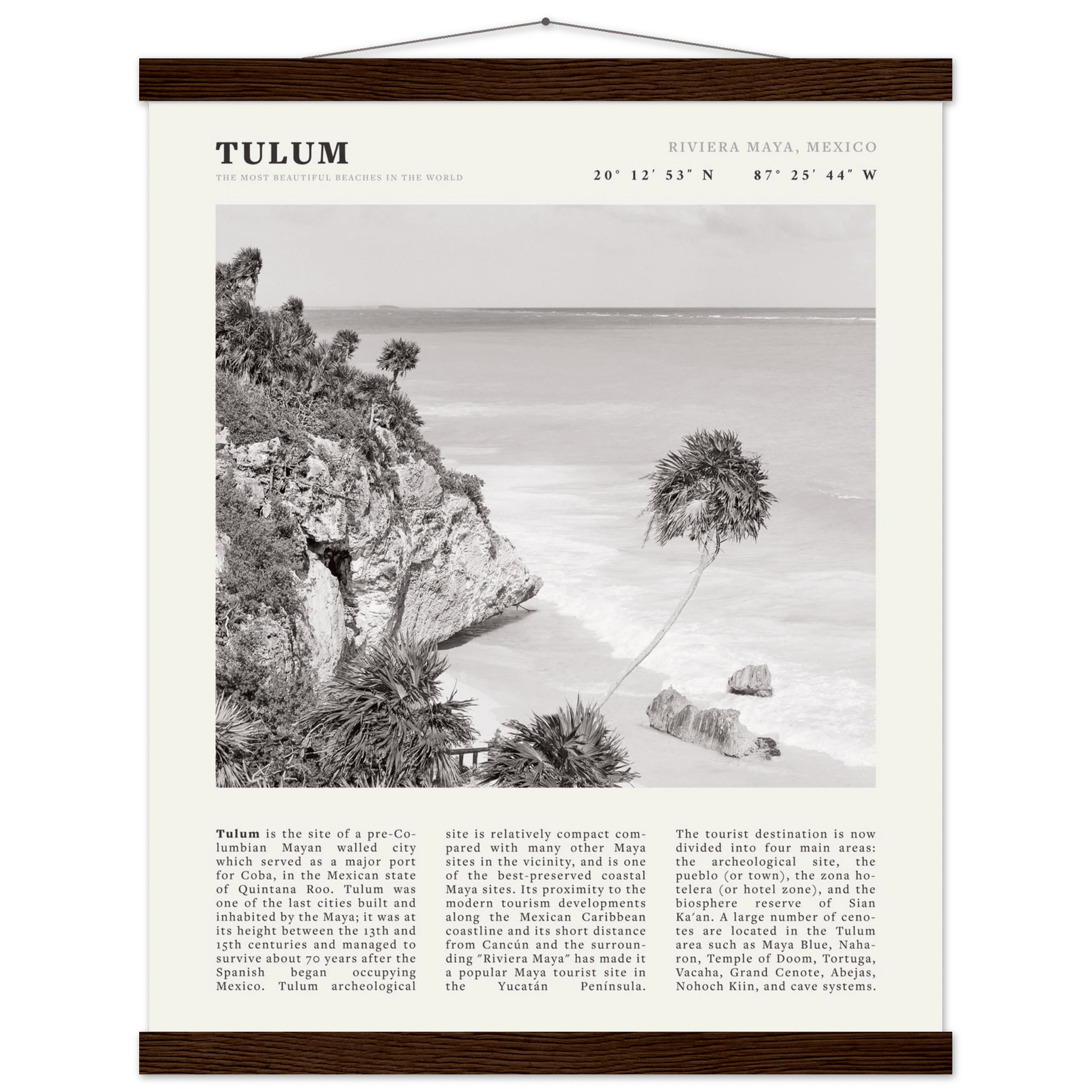 Tulum Poster | Black & White Riviera Maya Mexico Wall Art | Beach Travel Print - Evergreen Posters