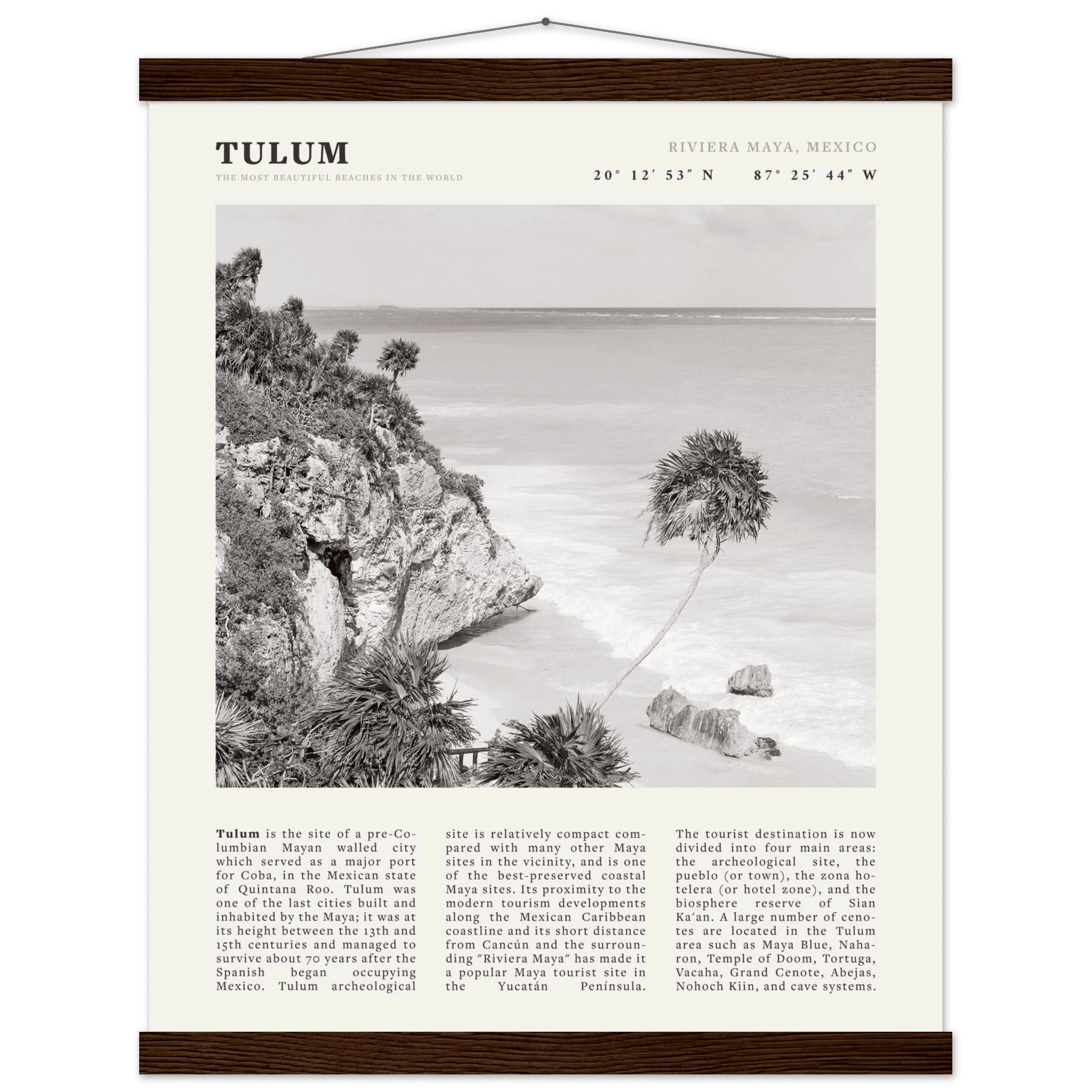 Tulum Poster | Black & White Riviera Maya Mexico Wall Art | Beach Travel Print - Evergreen Posters