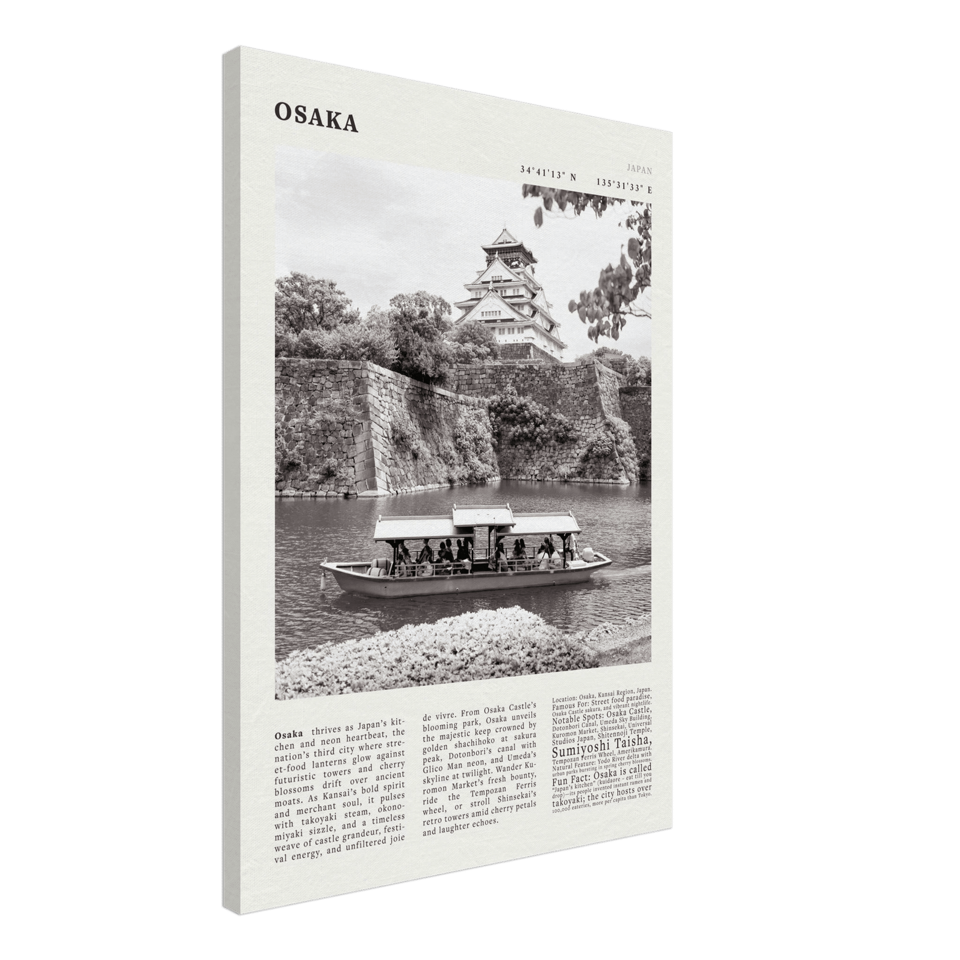Osaka Poster Black and White – Vintage Osaka Castle Cherry Blossom Print (Digital & Printed Options) - Evergreen Posters