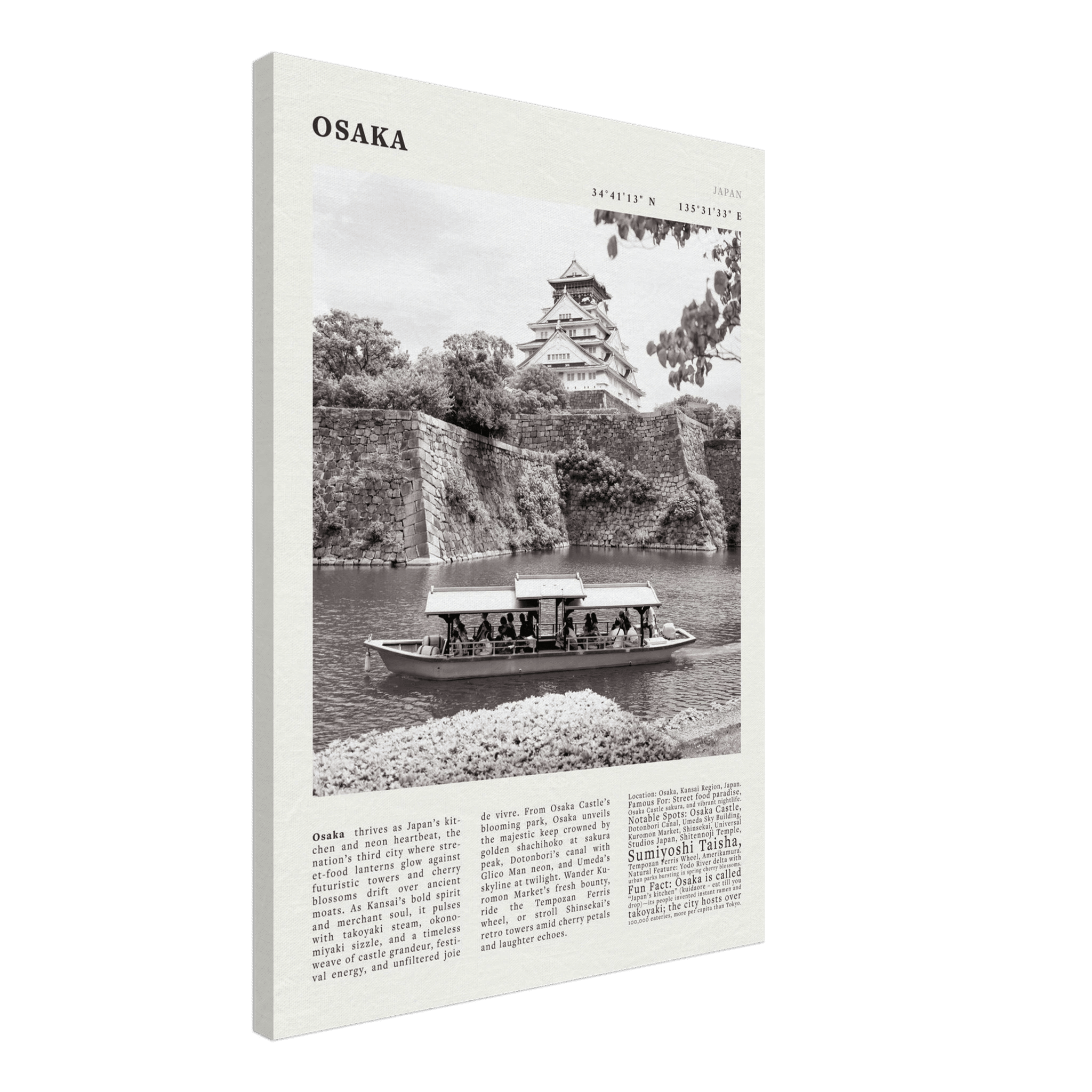 Osaka Poster Black and White – Vintage Osaka Castle Cherry Blossom Print (Digital & Printed Options) - Evergreen Posters