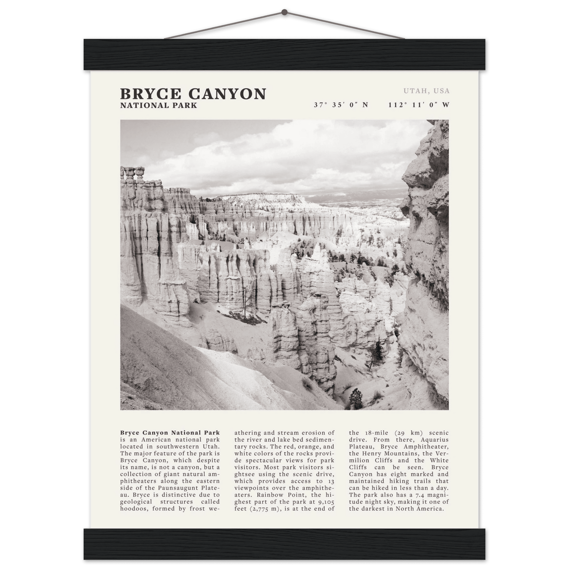 Bryce Canyon National Park Poster | Black & White Utah Hoodoos Wall Art Print - Evergreen Posters - 45