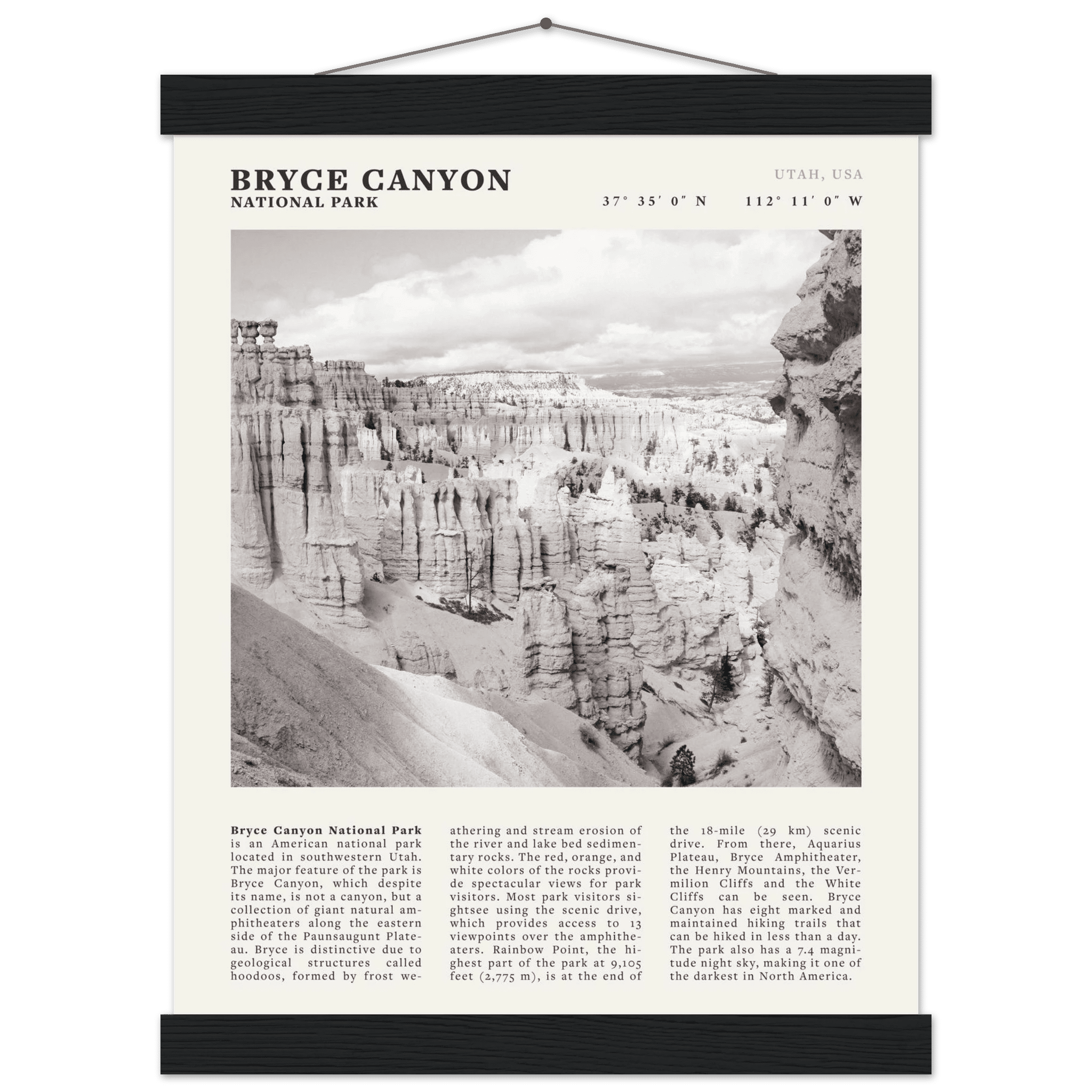 Bryce Canyon National Park Poster | Black & White Utah Hoodoos Wall Art Print - Evergreen Posters - 45