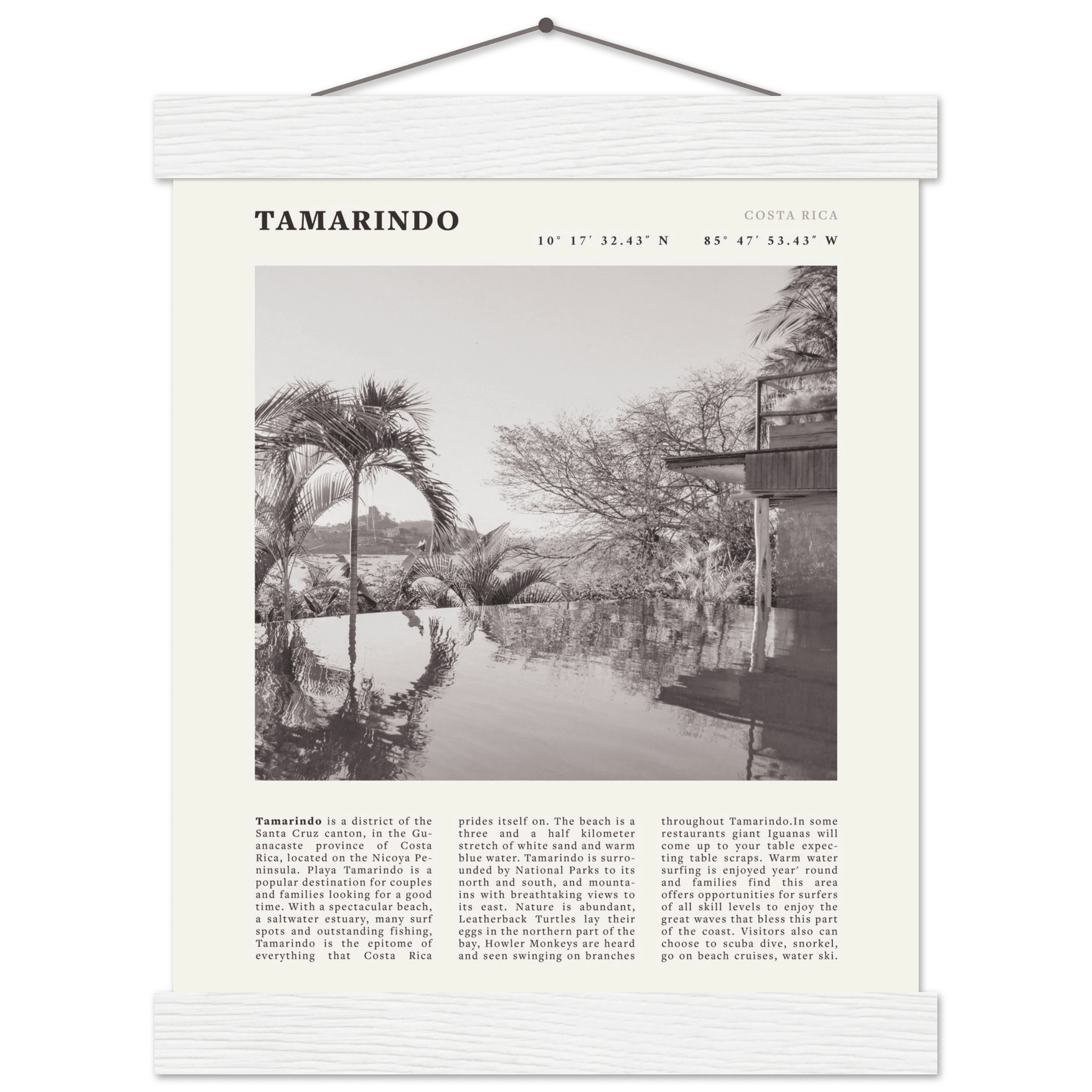 Tamarindo Poster | Black & White Costa Rica Beach Wall Art | Surf Travel Print - Evergreen Posters