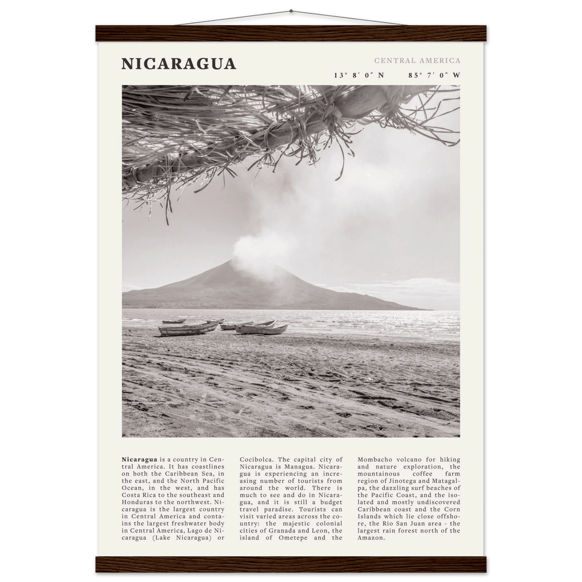 Nicaragua Poster | Black & White Volcano Wall Art | Central America Travel Print - Evergreen Posters