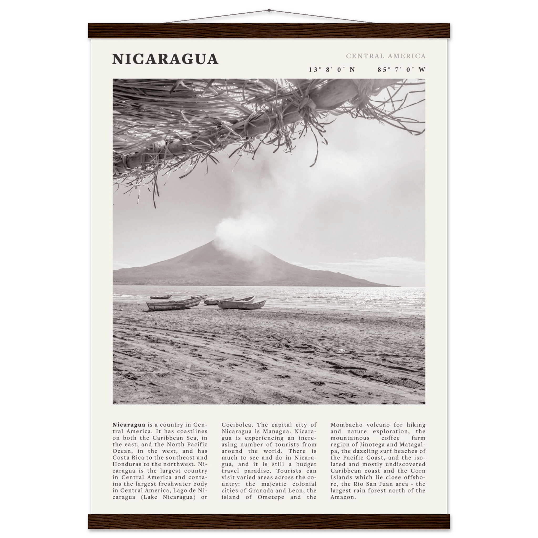 Nicaragua Poster | Black & White Volcano Wall Art | Central America Travel Print - Evergreen Posters