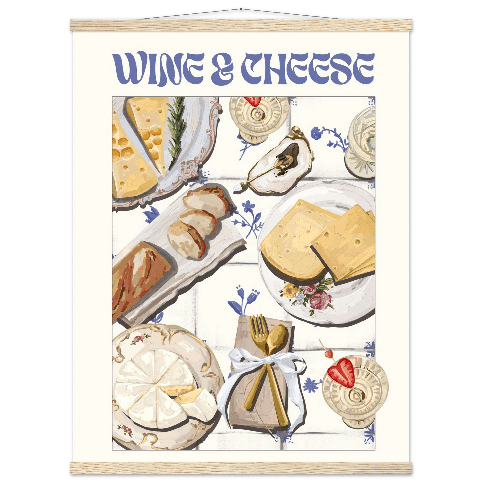 Wine & Cheese Poster – Elegant Kitchen & Dining Wall Art Print (Digital & Printed Options) - Evergreen Posters