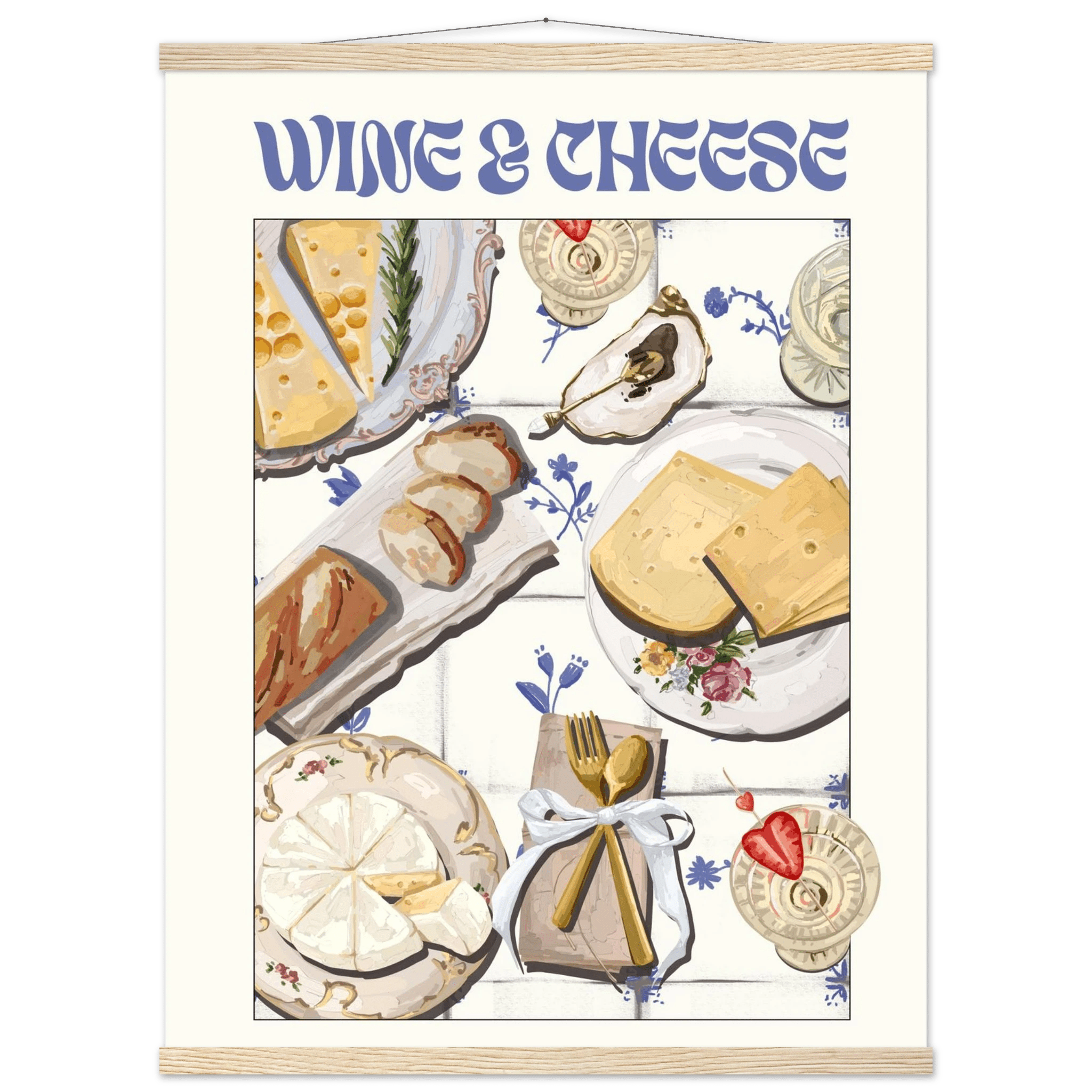 Wine & Cheese Poster – Elegant Kitchen & Dining Wall Art Print (Digital & Printed Options) - Evergreen Posters