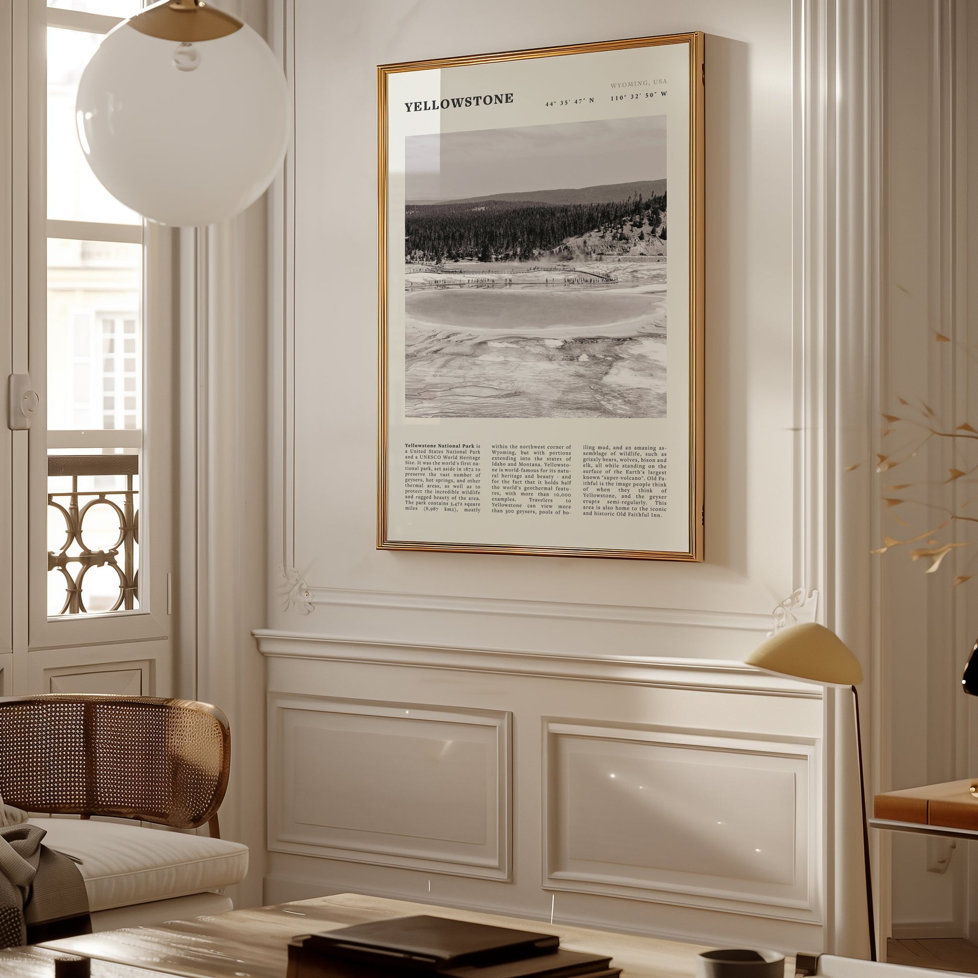 Yellowstone Poster | Black & White Grand Prismatic Spring Wall Art | WY Print - Evergreen Posters