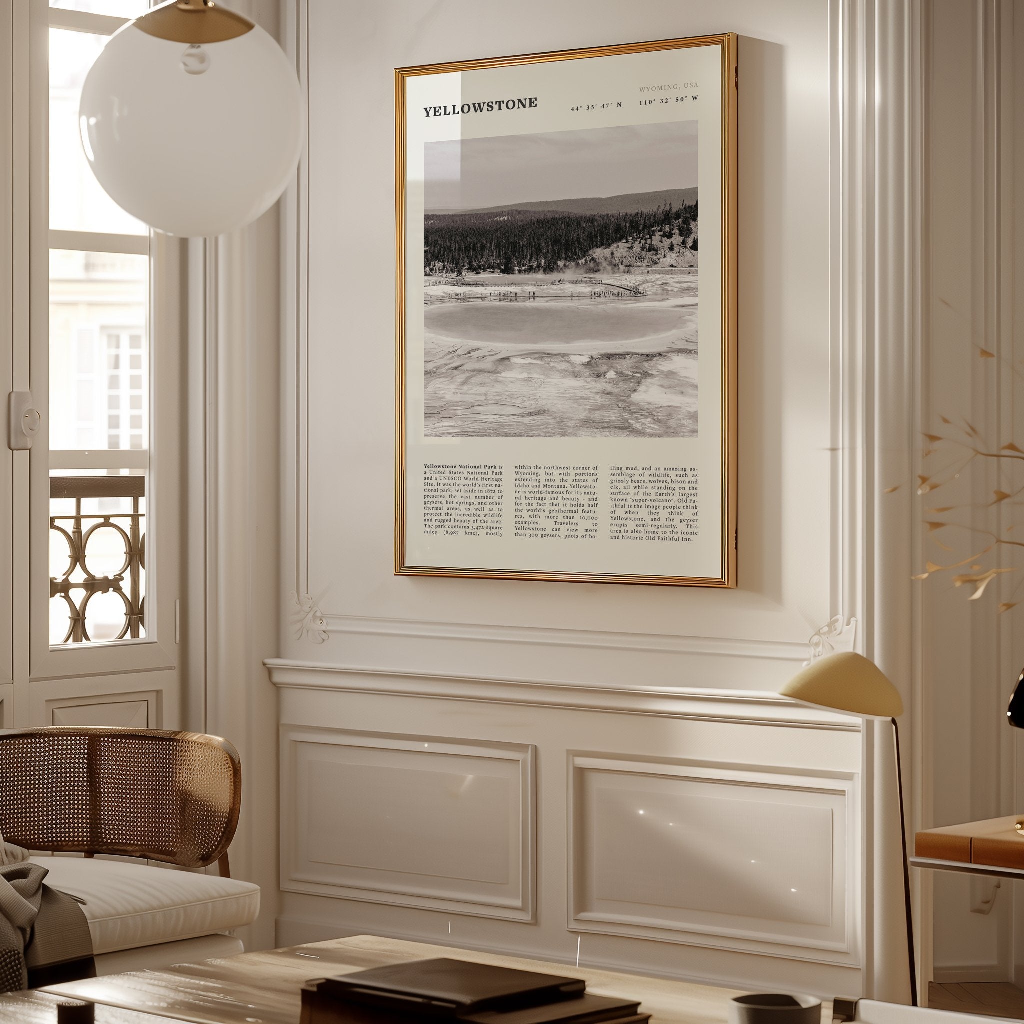 Yellowstone Poster | Black & White Grand Prismatic Spring Wall Art | WY Print - Evergreen Posters