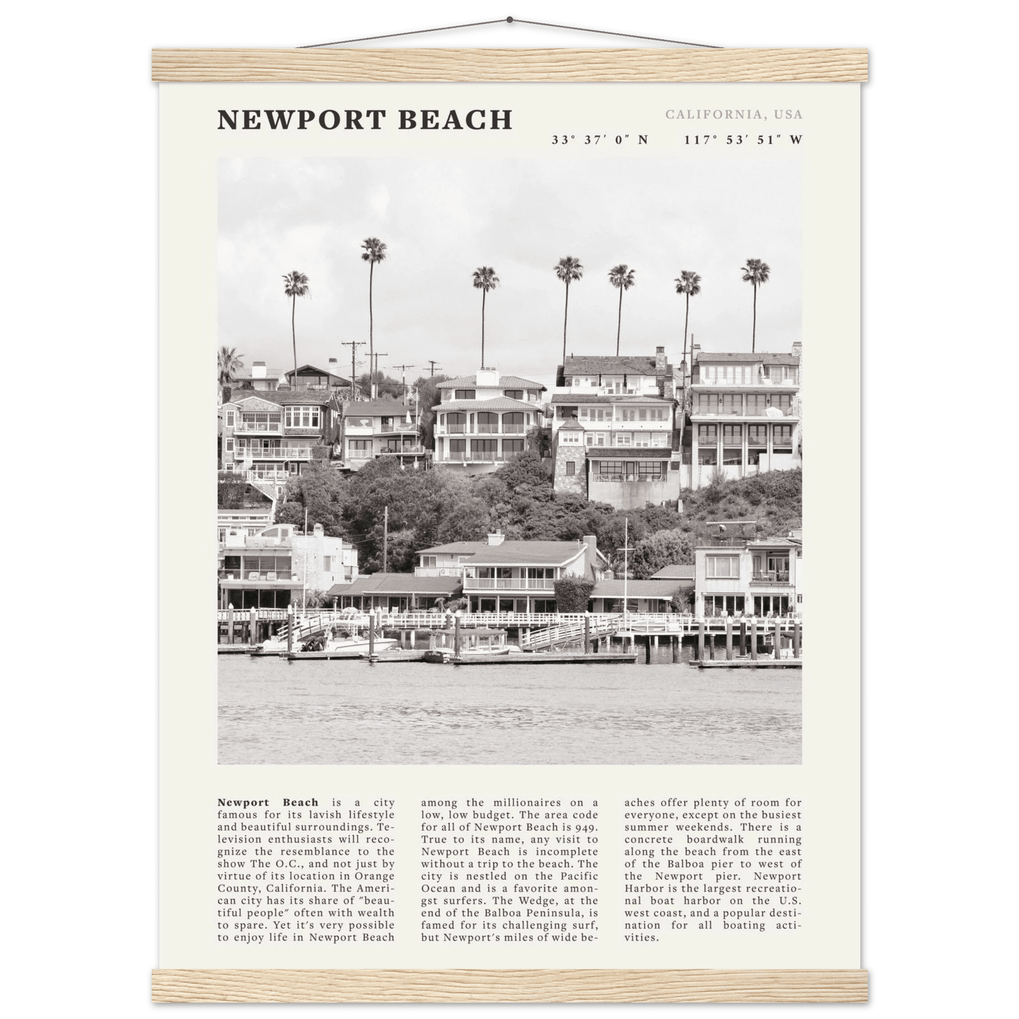 Newport Beach Poster | Black & White California Harbor Wall Art | Coastal Print - Evergreen Posters