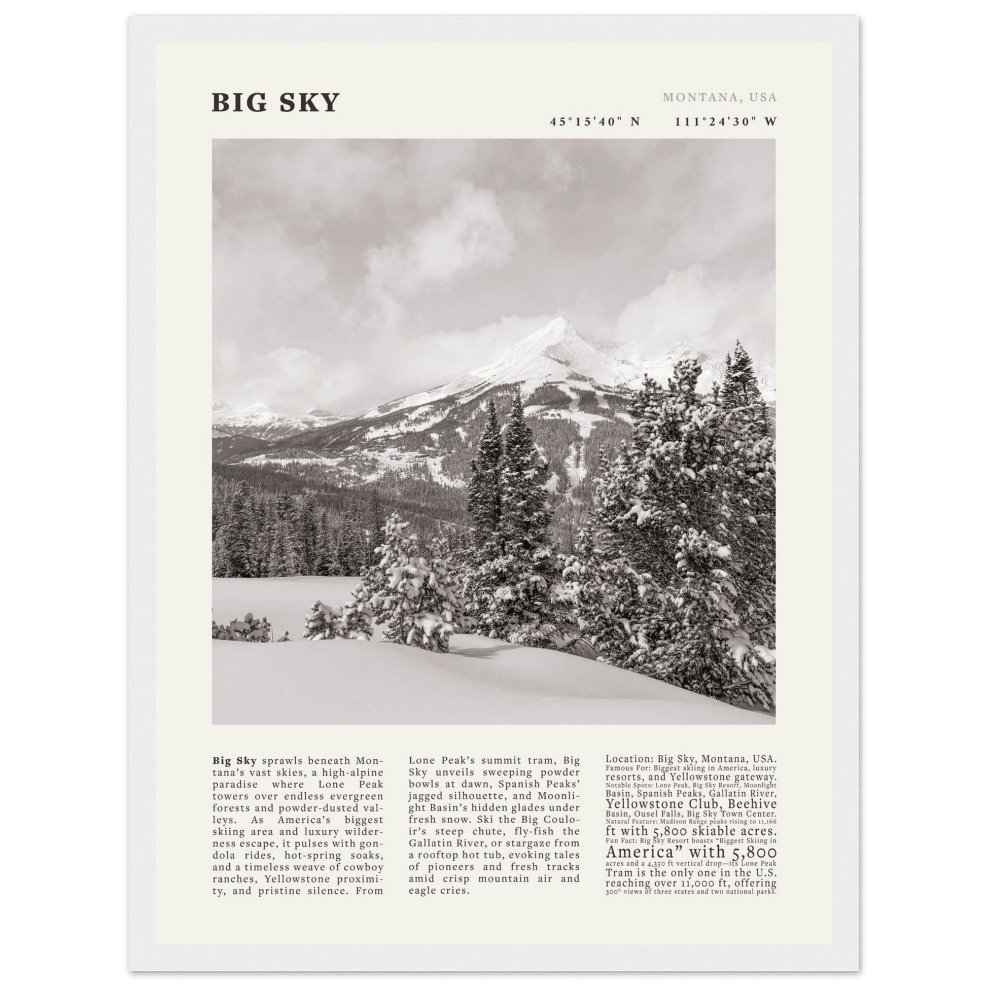 Big Sky Montana Poster Black and White – Vintage Lone Peak Ski Resort Print (Digital & Printed Options) - Evergreen Posters