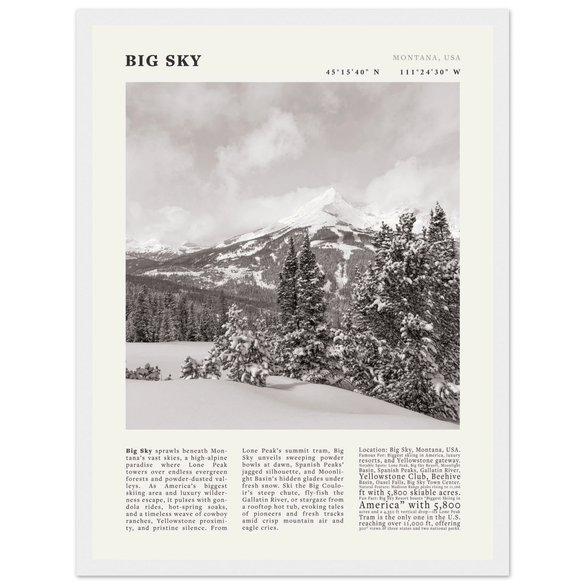 Big Sky Montana Poster Black and White – Vintage Lone Peak Ski Resort Print (Digital & Printed Options) - Evergreen Posters