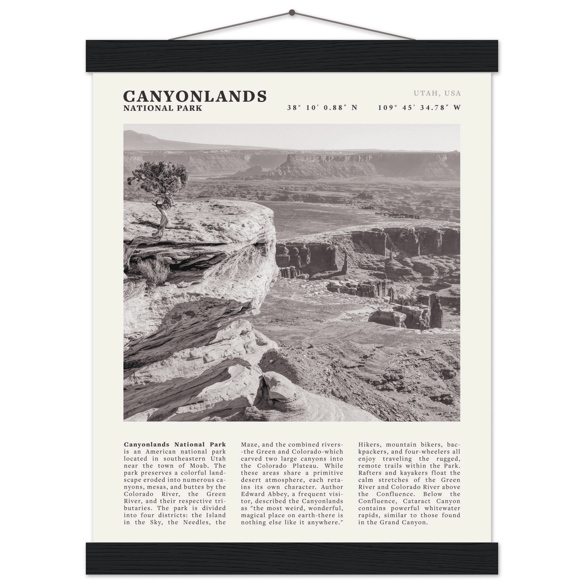 Canyonlands National Park Poster | Black & White Utah Wall Art | Canyon Travel Print - Evergreen Posters