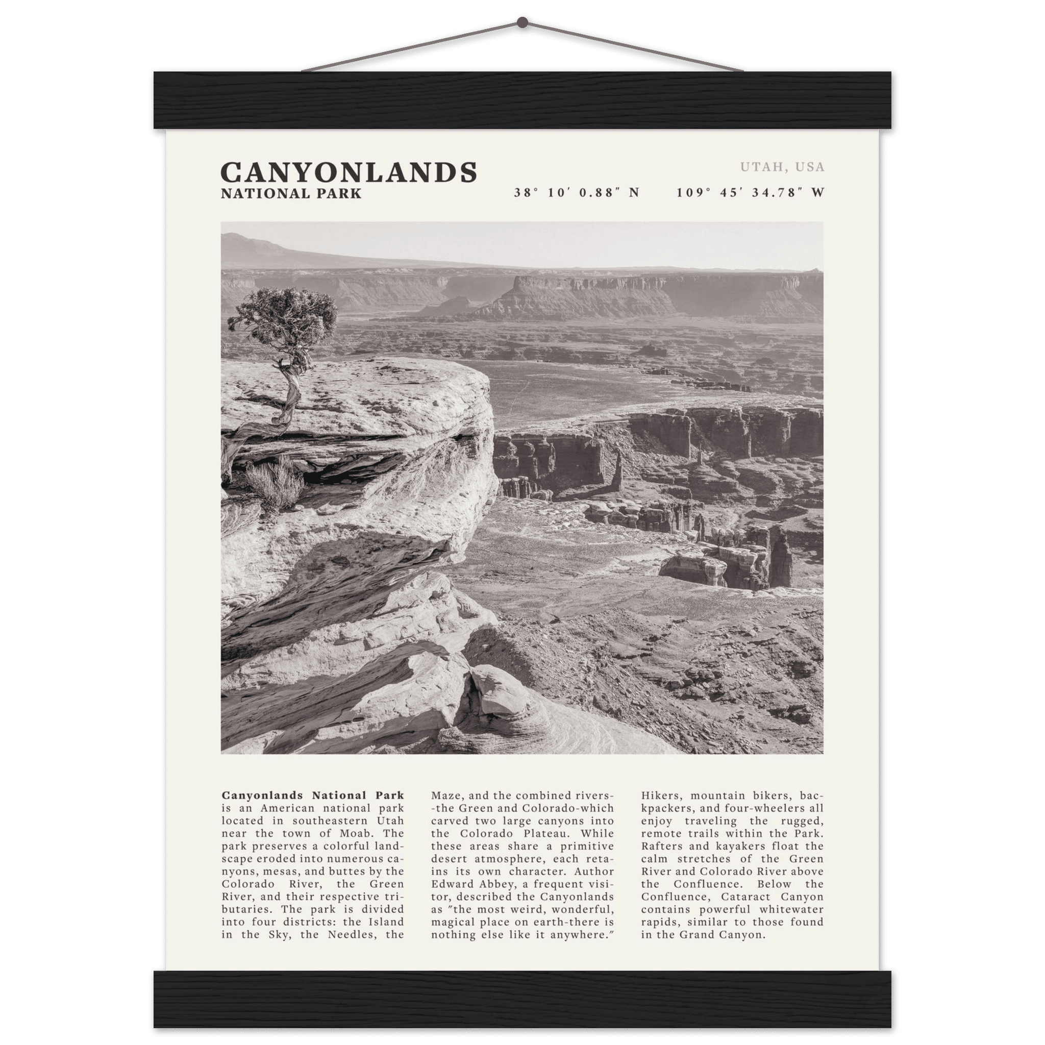 Canyonlands National Park Poster | Black & White Utah Wall Art | Canyon Travel Print - Evergreen Posters