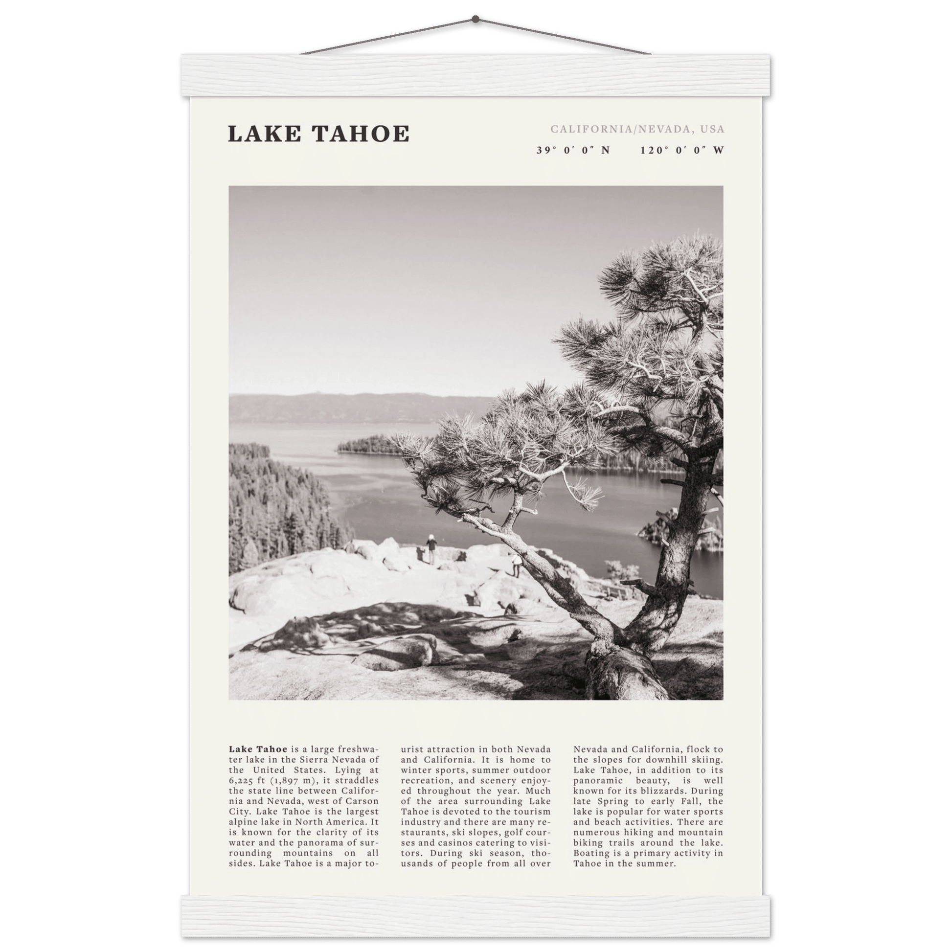 Lake Tahoe Poster | Black & White California Nevada Wall Art | Nature Travel Print Decor - Evergreen Posters