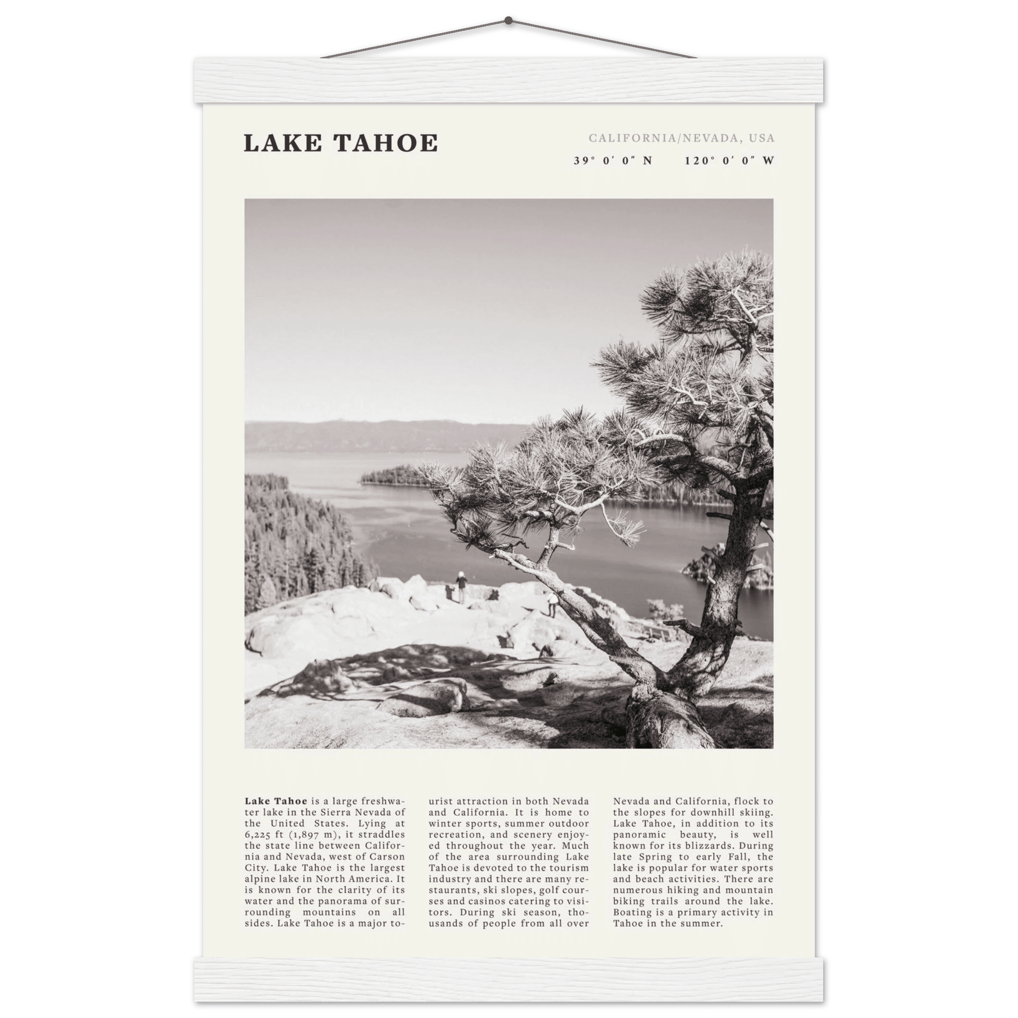 Lake Tahoe Poster | Black & White California Nevada Wall Art | Nature Travel Print Decor - Evergreen Posters