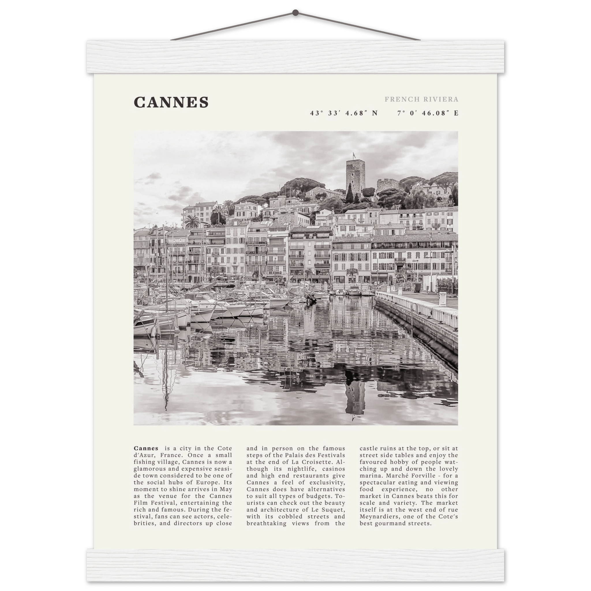 Cannes Poster | Black & White French Riviera Wall Art | France Travel Print - Evergreen Posters