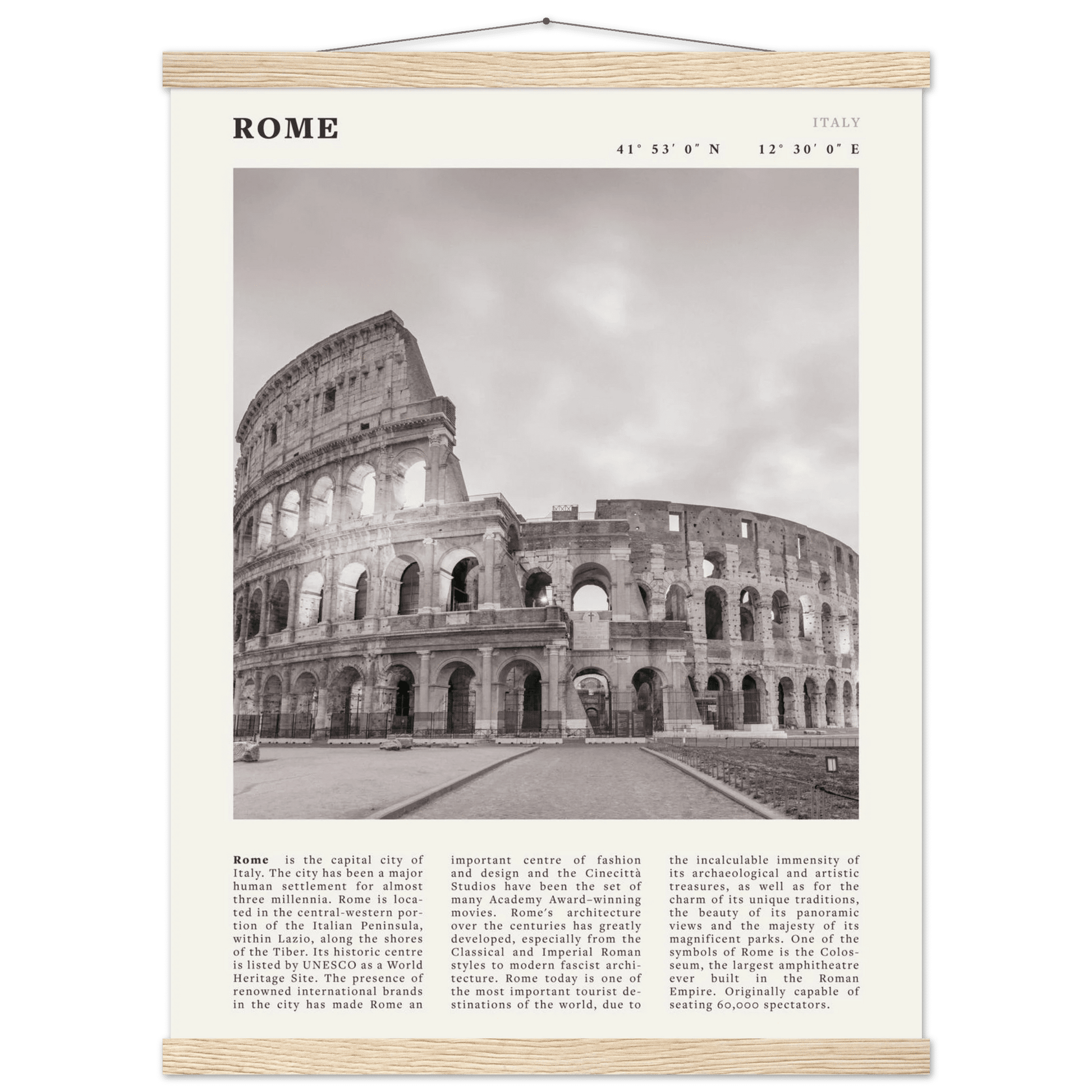 Rome Poster | Black & White Colosseum Wall Art | Italy Travel Print | Roman Decor - Evergreen Posters