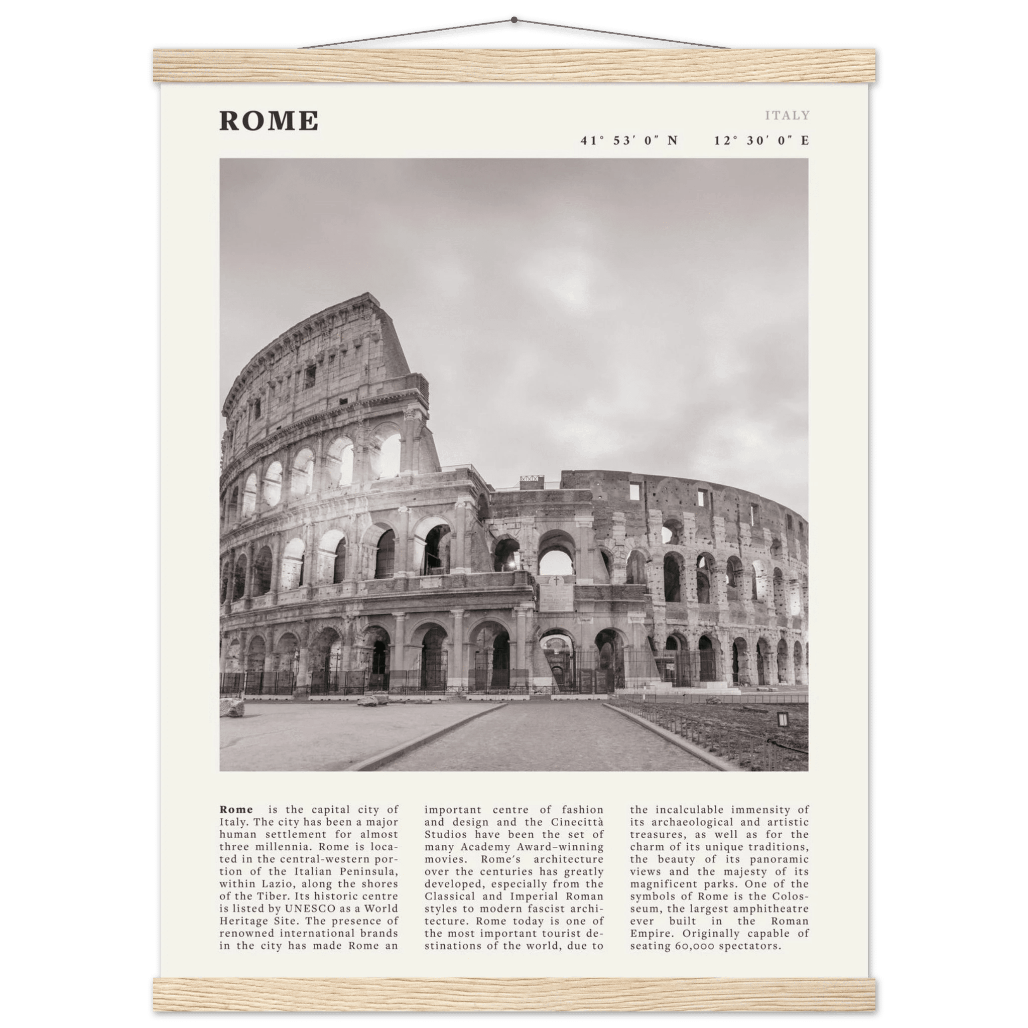 Rome Poster | Black & White Colosseum Wall Art | Italy Travel Print | Roman Decor - Evergreen Posters
