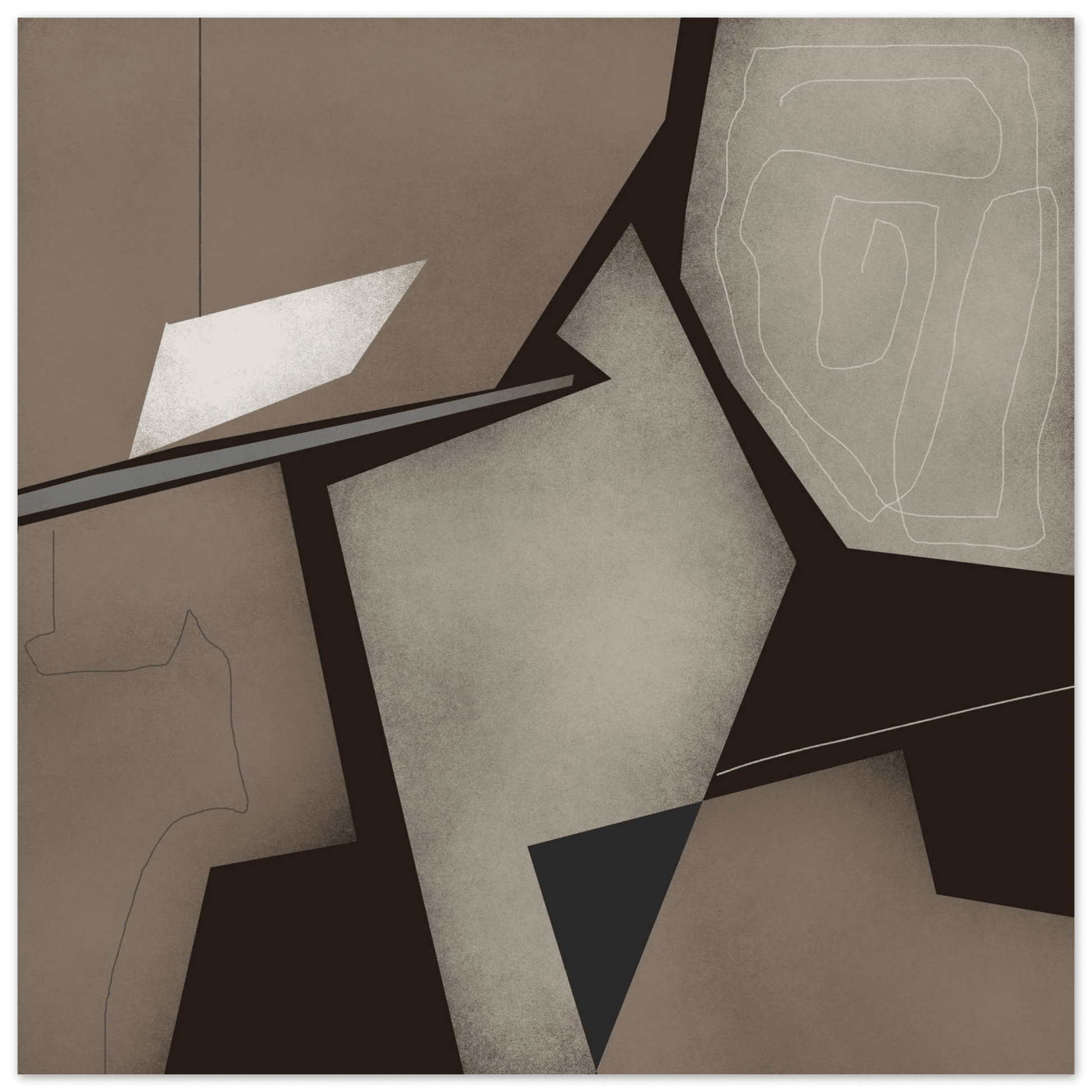 Taupe & Black Geometric Abstract Poster | Modern Square Wall Art | Neutral Decor Print - Evergreen Posters