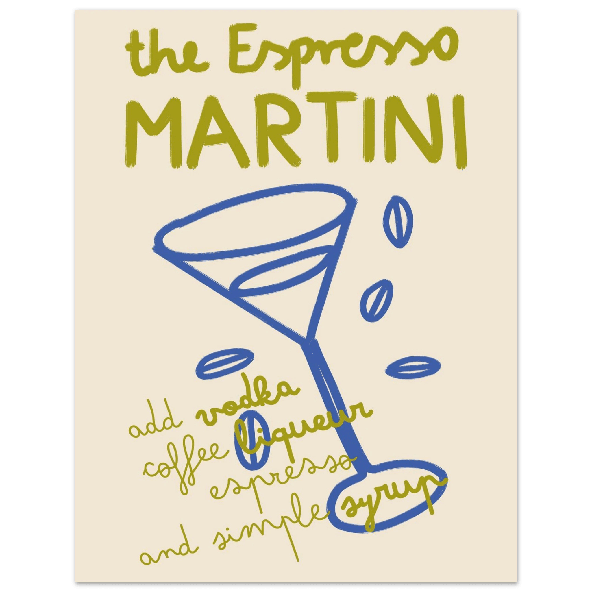 Espresso Martini Print | Cocktail Recipe Wall Art | Kitchen Bar Poster - Evergreen Posters